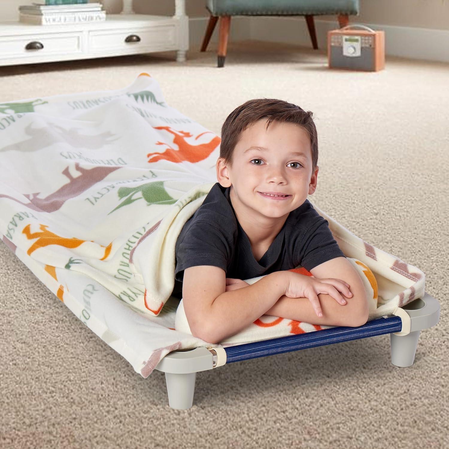 imageROLLEE POLLEE Nap Sac Roll Up Napping Blanket with Attached Pillow for PreschoolDaycare Super Soft with Elastic Straps Fits Most Mats and CotsDino Roll Call