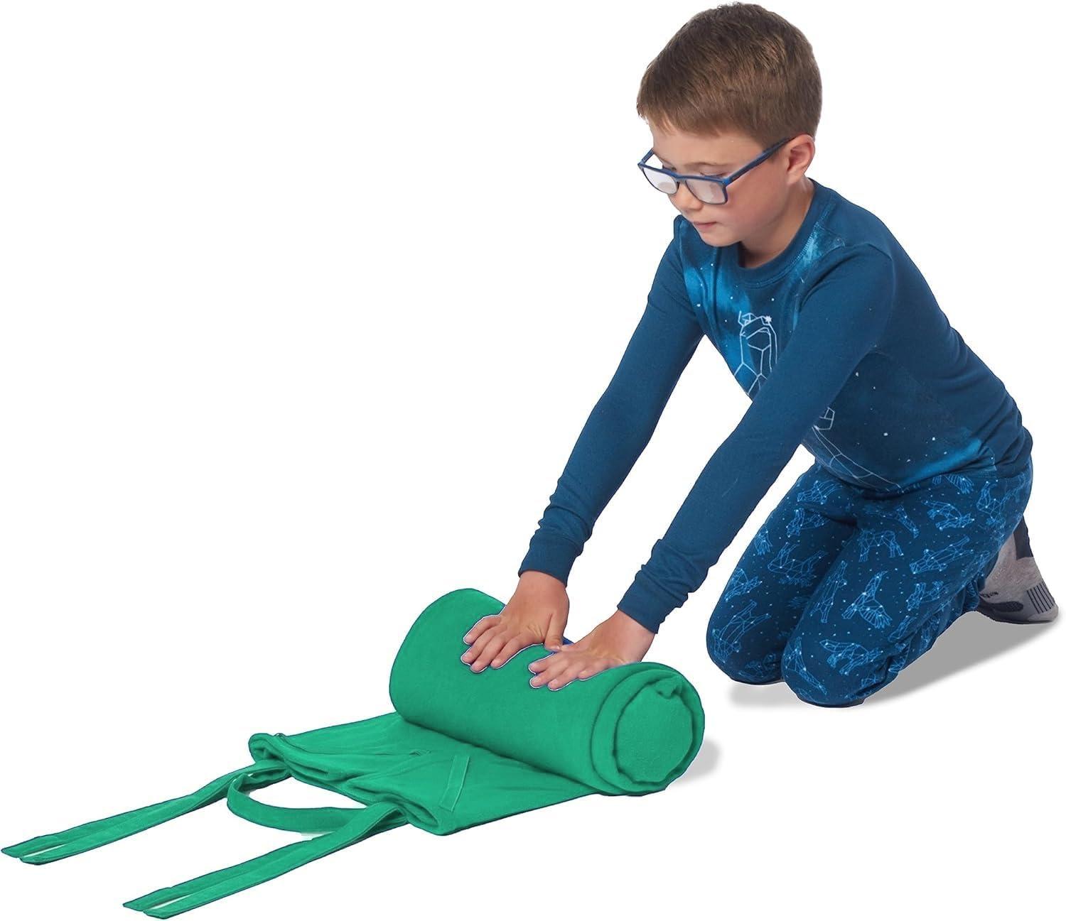 imageROLLEE POLLEE Nap Sac Roll Up Napping Blanket with Attached Pillow for PreschoolDaycare Super Soft with Elastic Straps Fits Most Mats and CotsGreen