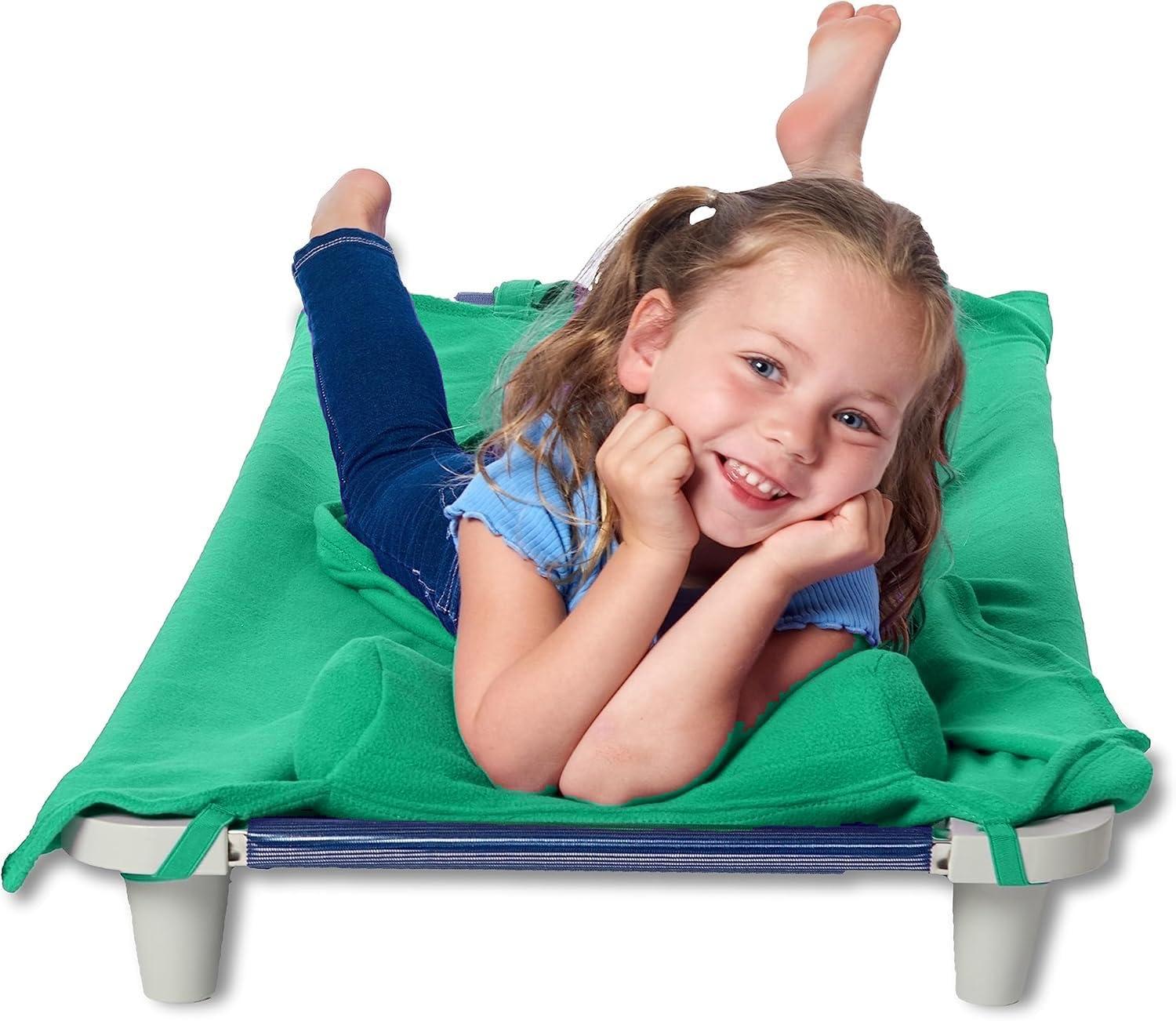 imageROLLEE POLLEE Nap Sac Roll Up Napping Blanket with Attached Pillow for PreschoolDaycare Super Soft with Elastic Straps Fits Most Mats and CotsGreen