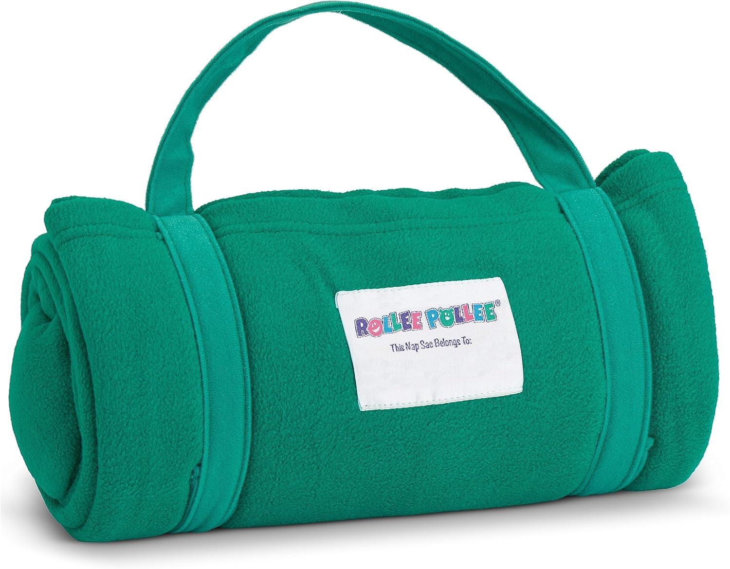 imageROLLEE POLLEE Nap Sac Roll Up Napping Blanket with Attached Pillow for PreschoolDaycare Super Soft with Elastic Straps Fits Most Mats and CotsGreen