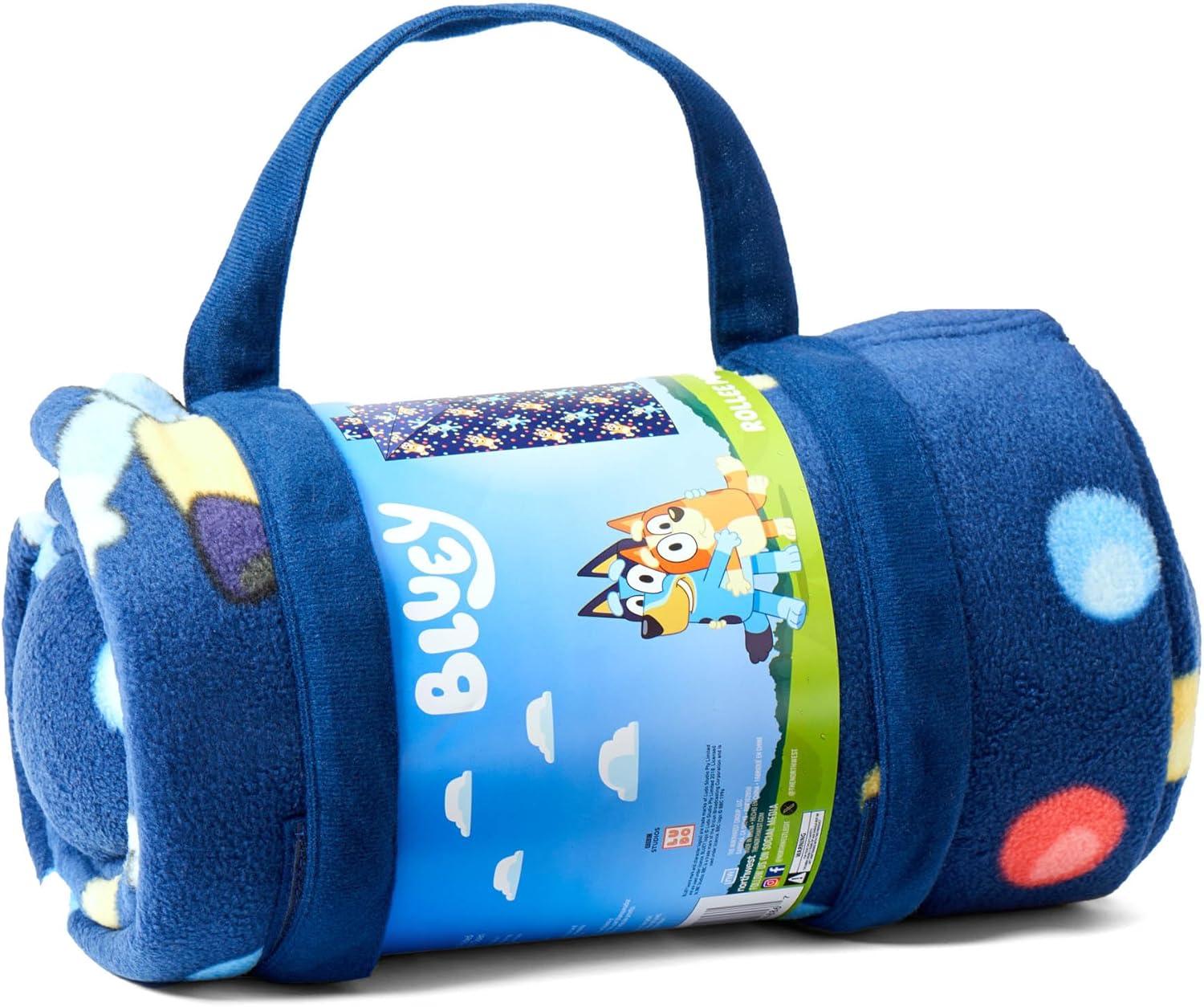 imageROLLEE POLLEE Nap Sac Roll Up Napping Blanket with Attached Pillow for PreschoolDaycare Super Soft with Elastic Straps Fits Most Mats and CotsHooray Bluey