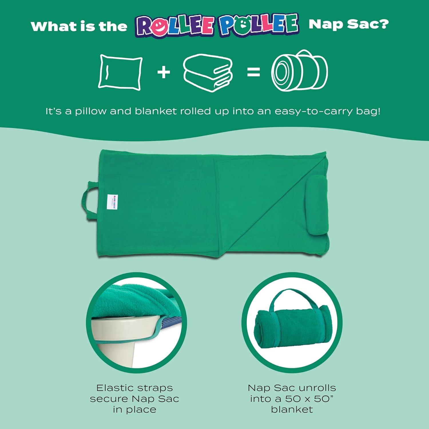 imageROLLEE POLLEE Nap Sac Roll Up Napping Blanket with Attached Pillow for PreschoolDaycare Super Soft with Elastic Straps Fits Most Mats and CotsI Love Pink