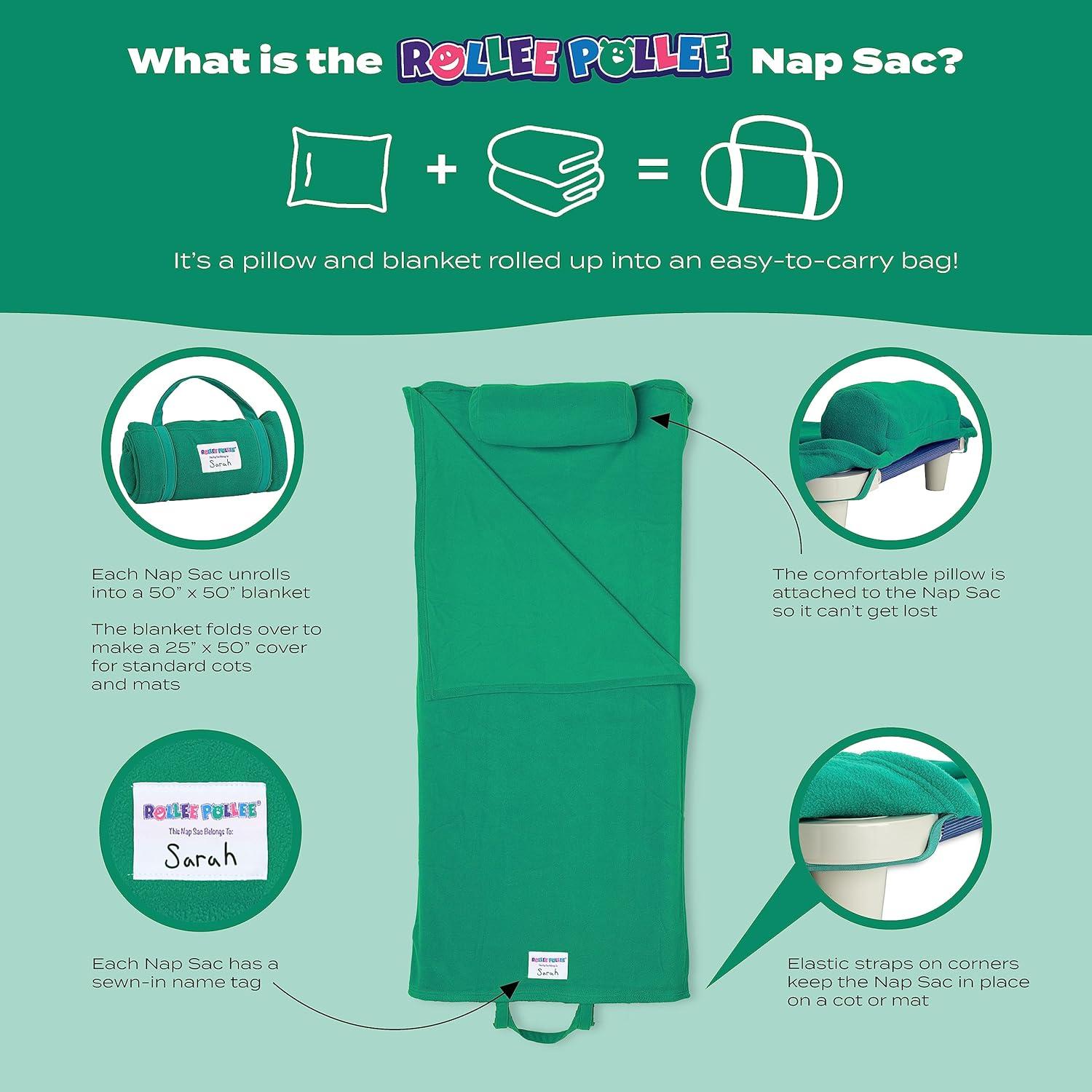 imageROLLEE POLLEE Nap Sac Roll Up Napping Blanket with Attached Pillow for PreschoolDaycare Super Soft with Elastic Straps Fits Most Mats and CotsPink
