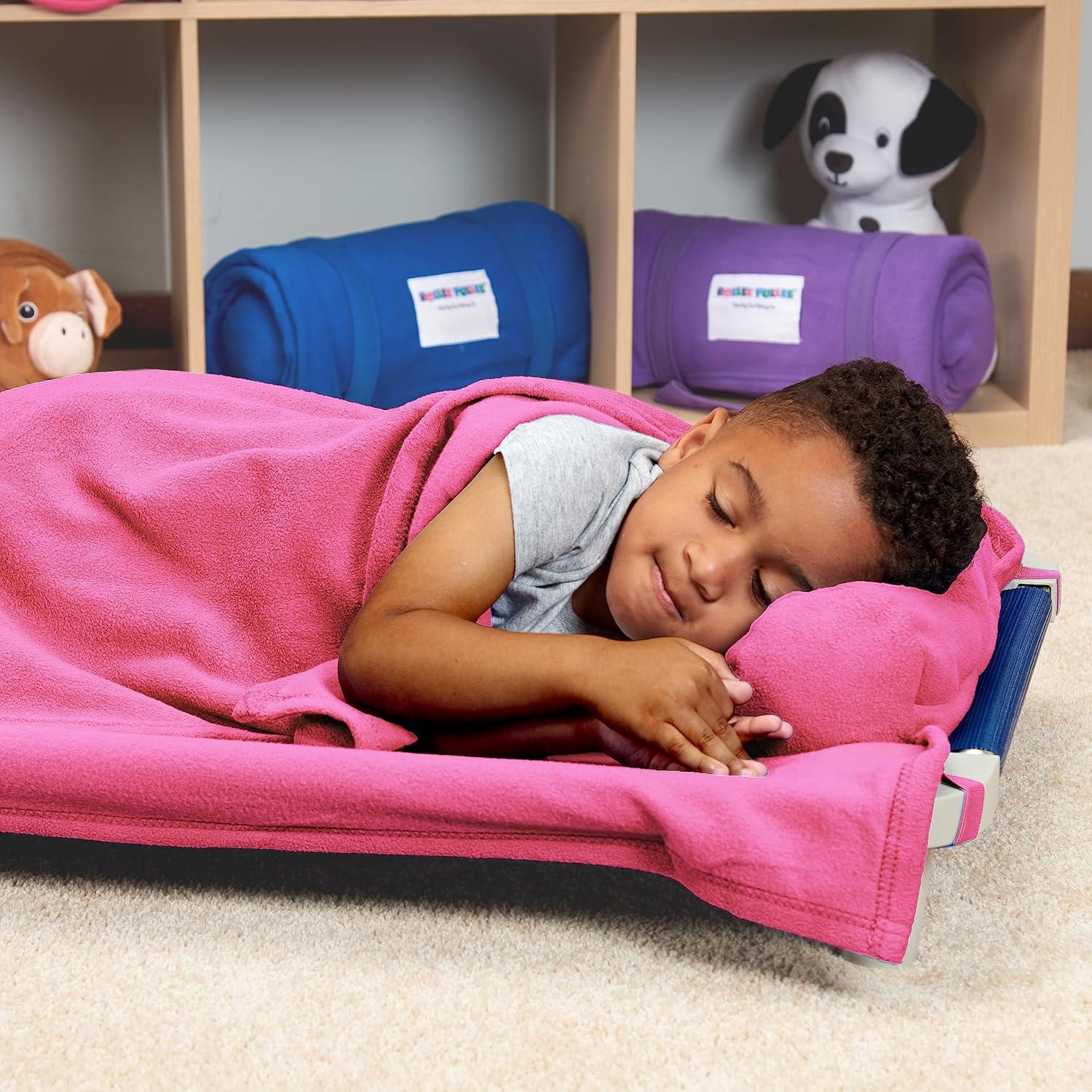 imageROLLEE POLLEE Nap Sac Roll Up Napping Blanket with Attached Pillow for PreschoolDaycare Super Soft with Elastic Straps Fits Most Mats and CotsPink
