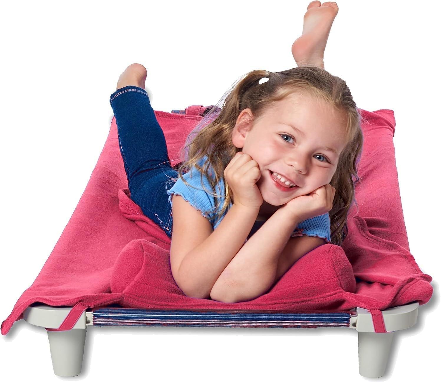 imageROLLEE POLLEE Nap Sac Roll Up Napping Blanket with Attached Pillow for PreschoolDaycare Super Soft with Elastic Straps Fits Most Mats and CotsPink