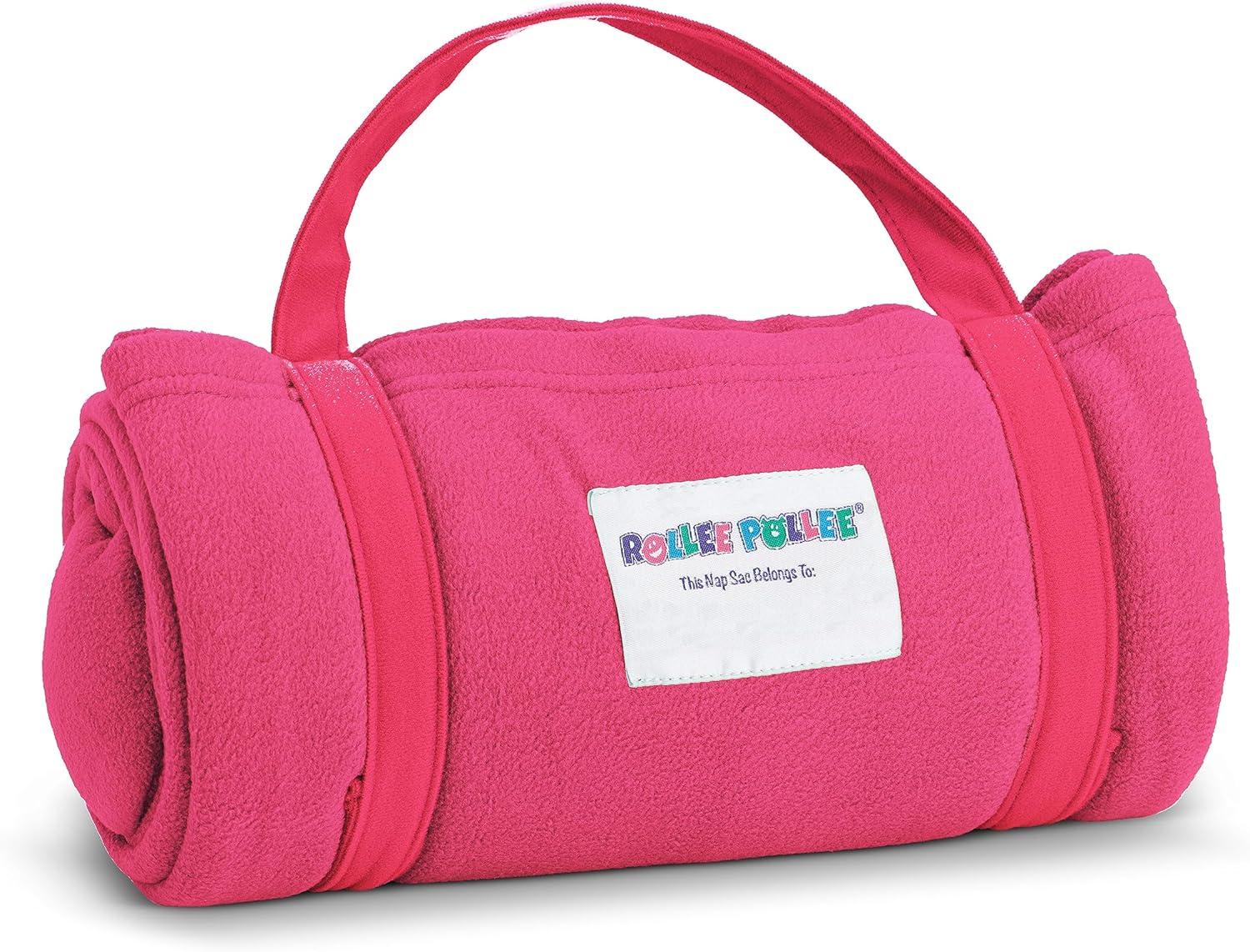 imageROLLEE POLLEE Nap Sac Roll Up Napping Blanket with Attached Pillow for PreschoolDaycare Super Soft with Elastic Straps Fits Most Mats and CotsPink