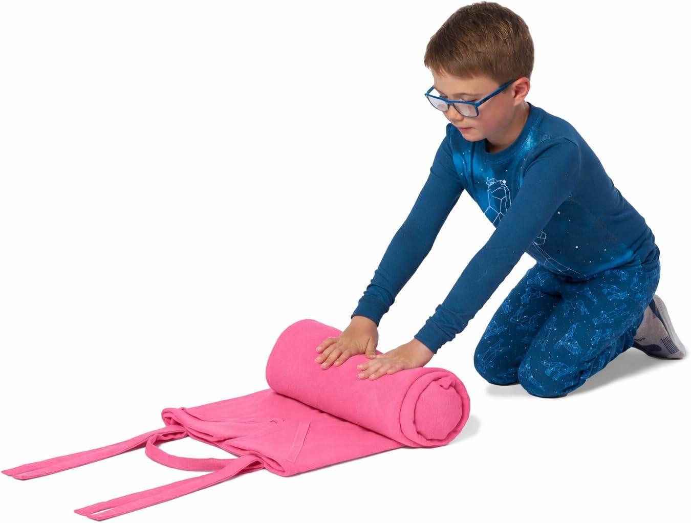 imageROLLEE POLLEE Nap Sac Roll Up Napping Blanket with Attached Pillow for PreschoolDaycare Super Soft with Elastic Straps Fits Most Mats and CotsPink