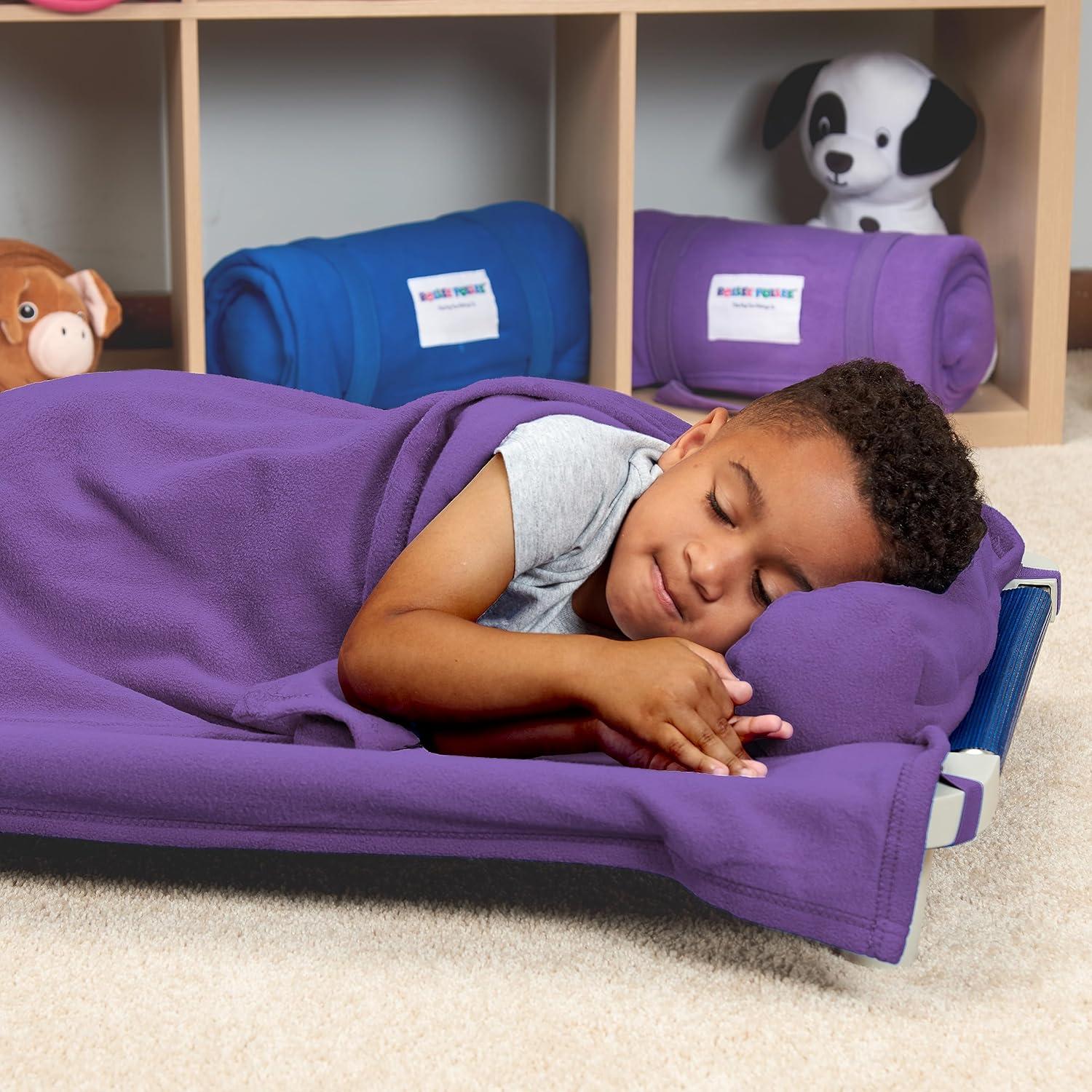 imageROLLEE POLLEE Nap Sac Roll Up Napping Blanket with Attached Pillow for PreschoolDaycare Super Soft with Elastic Straps Fits Most Mats and CotsPurple