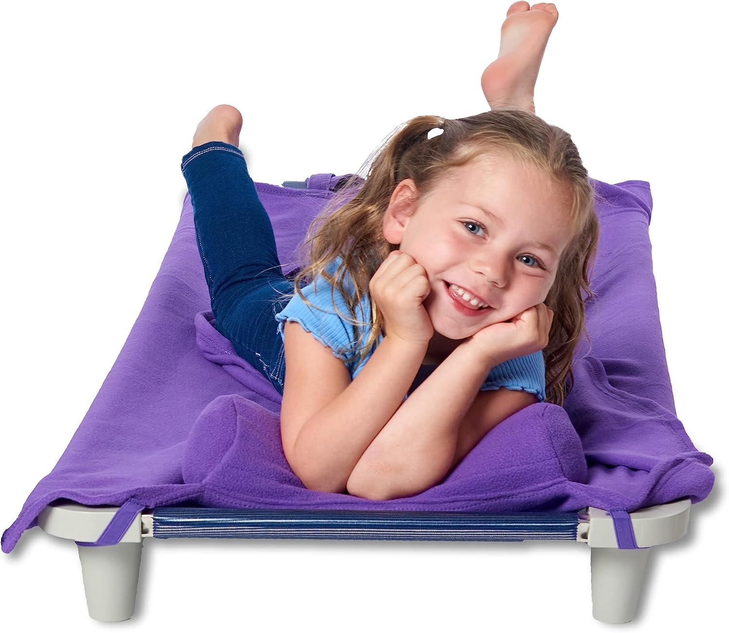 imageROLLEE POLLEE Nap Sac Roll Up Napping Blanket with Attached Pillow for PreschoolDaycare Super Soft with Elastic Straps Fits Most Mats and CotsPurple