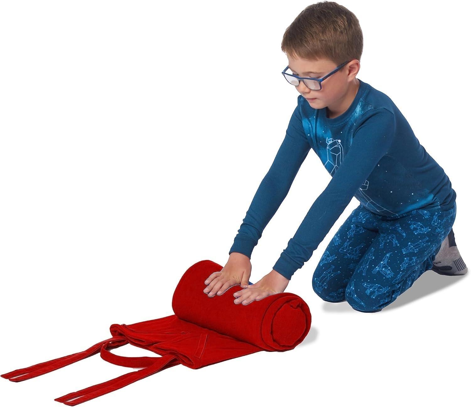 imageROLLEE POLLEE Nap Sac Roll Up Napping Blanket with Attached Pillow for PreschoolDaycare Super Soft with Elastic Straps Fits Most Mats and CotsRed