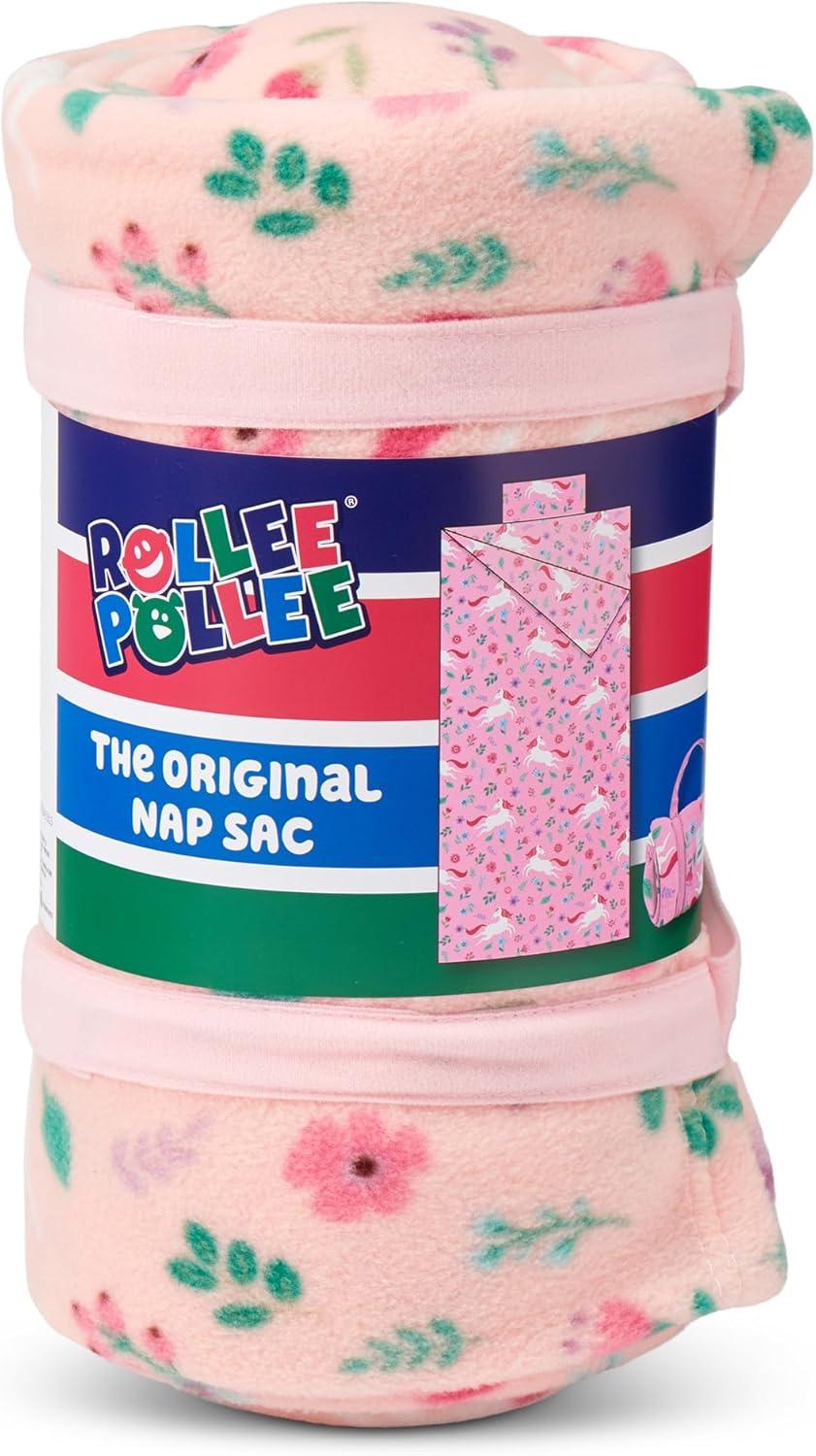 imageROLLEE POLLEE Nap Sac Roll Up Napping Blanket with Attached Pillow for PreschoolDaycare Super Soft with Elastic Straps Fits Most Mats and CotsUnicorn Garden