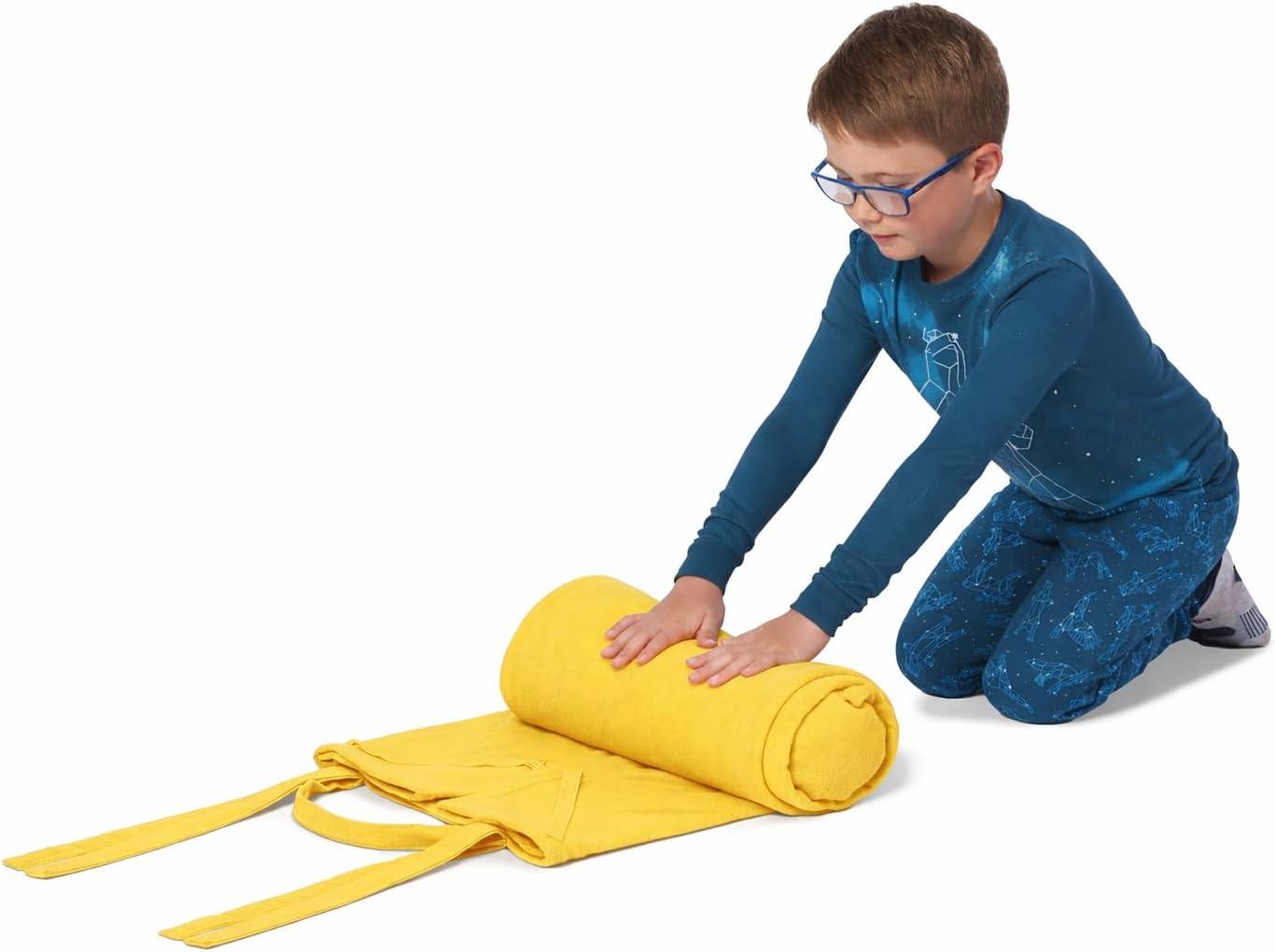 imageROLLEE POLLEE Nap Sac Roll Up Napping Blanket with Attached Pillow for PreschoolDaycare Super Soft with Elastic Straps Fits Most Mats and CotsYellow