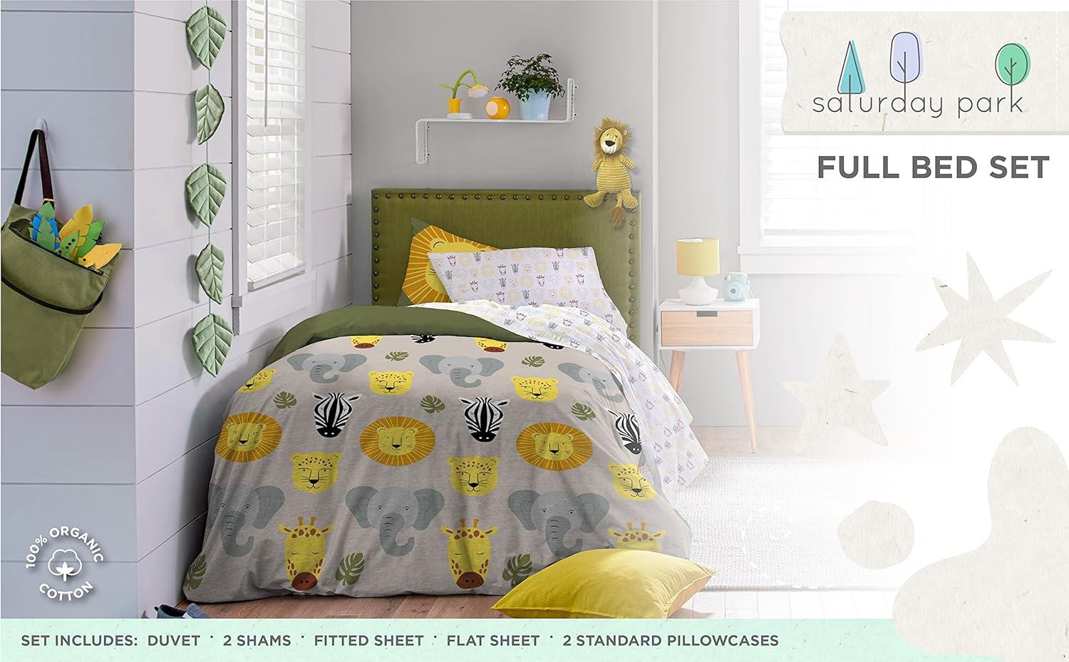 imageSaturday Park Bluey and Bingo Rainbow Clouds Full Bed Set 7 Piece 100 Organic Cotton Bedding with Duvet Cover and Sheets GOTS amp OekoTEX CertifiedGrey Safari