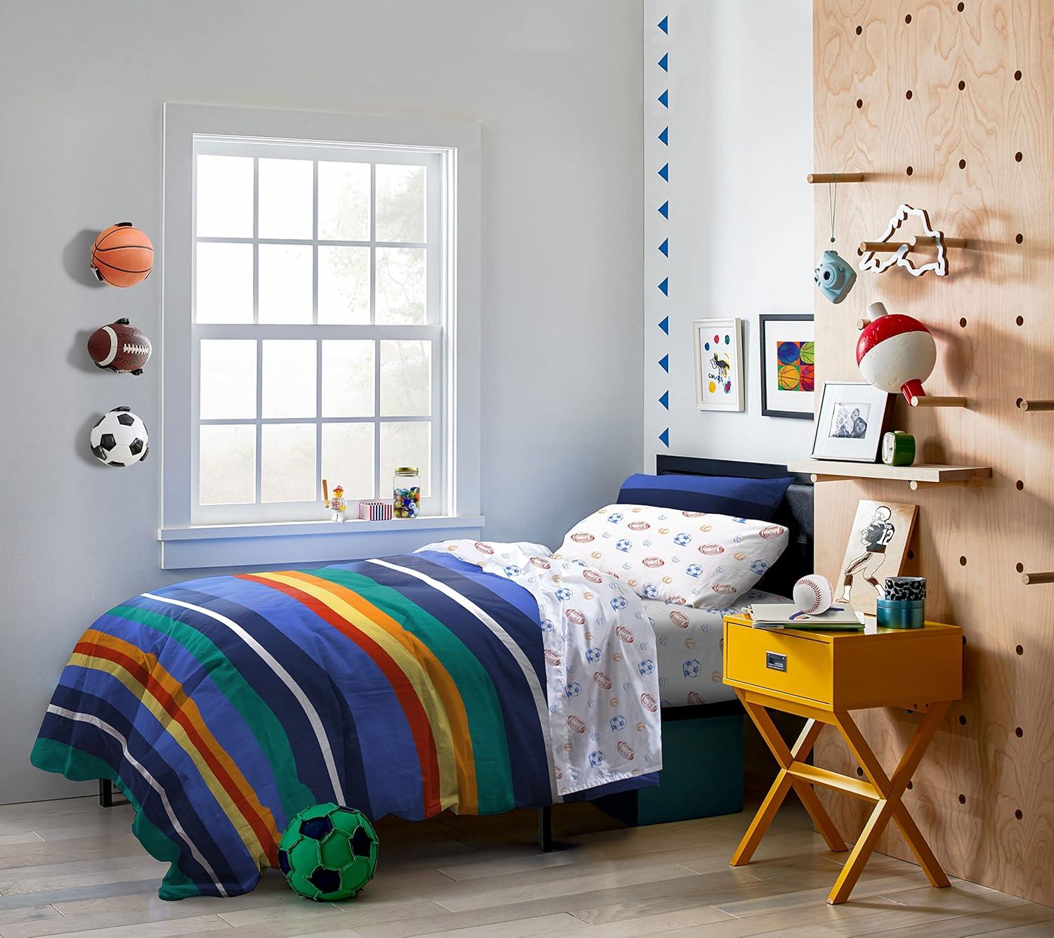 imageSaturday Park Bluey and Bingo Rainbow Clouds Full Bed Set 7 Piece 100 Organic Cotton Bedding with Duvet Cover and Sheets GOTS amp OekoTEX CertifiedMulti Stripes Sports