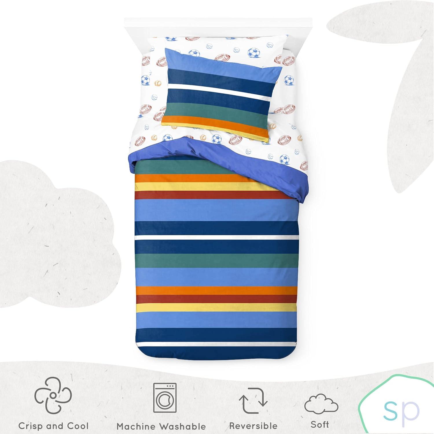 imageSaturday Park Bluey and Bingo Rainbow Clouds Full Bed Set 7 Piece 100 Organic Cotton Bedding with Duvet Cover and Sheets GOTS amp OekoTEX CertifiedMulti Stripes Sports