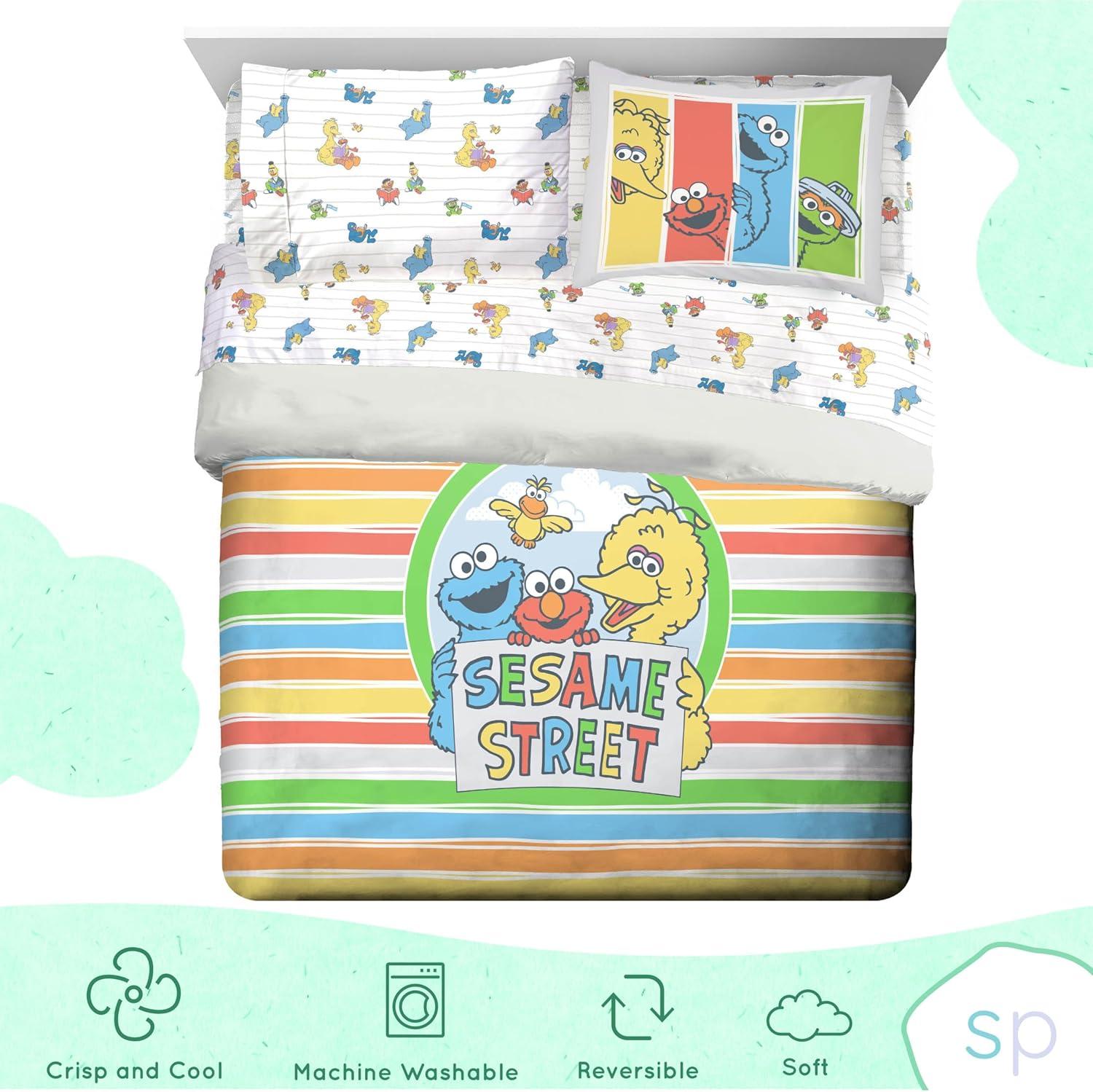 imageSaturday Park Bluey and Bingo Rainbow Clouds Full Bed Set 7 Piece 100 Organic Cotton Bedding with Duvet Cover and Sheets GOTS amp OekoTEX CertifiedMulti Sesame Street