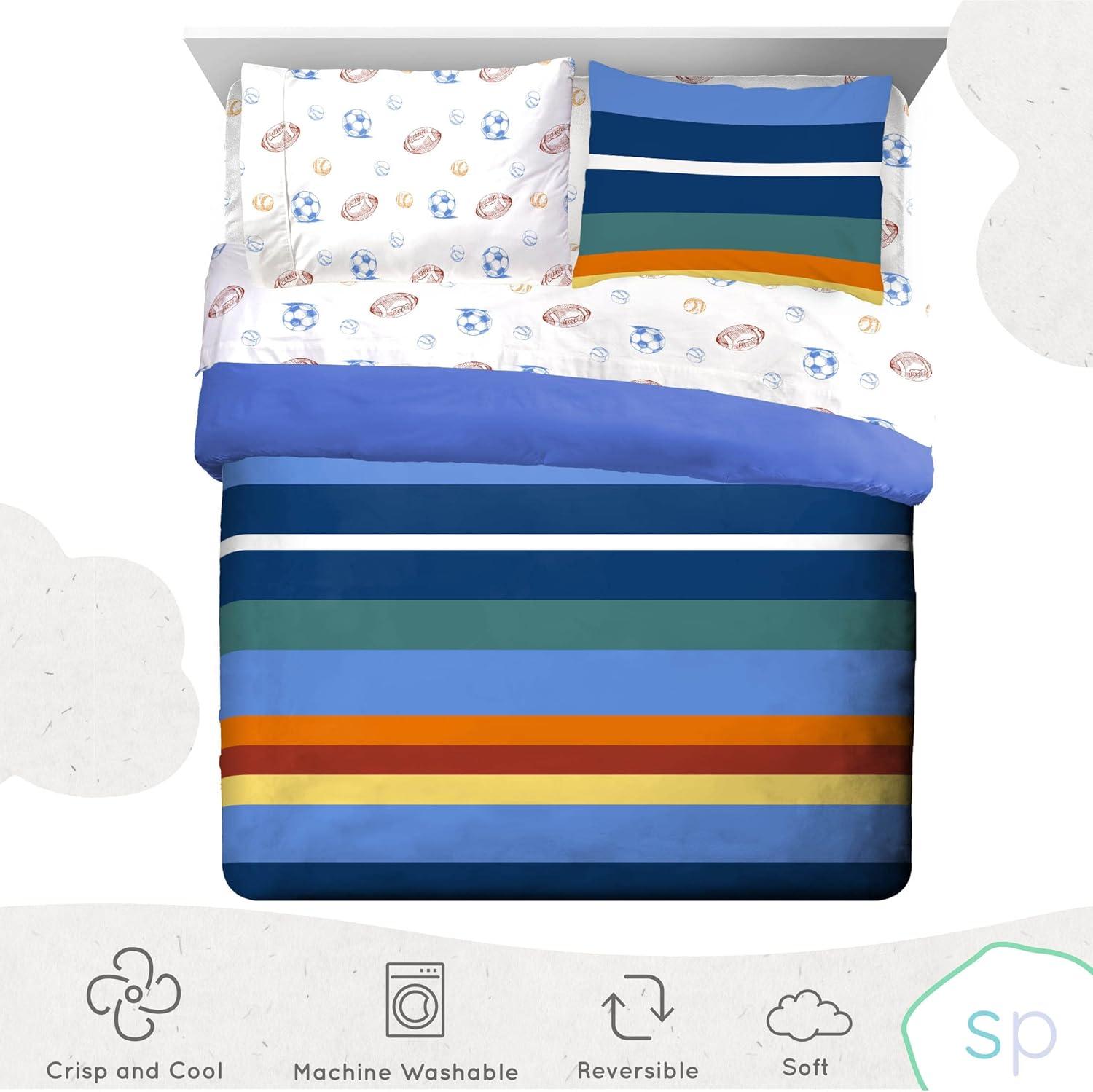 imageSaturday Park Bluey and Bingo Rainbow Clouds Full Bed Set 7 Piece 100 Organic Cotton Bedding with Duvet Cover and Sheets GOTS amp OekoTEX CertifiedMulti Stripes Sports