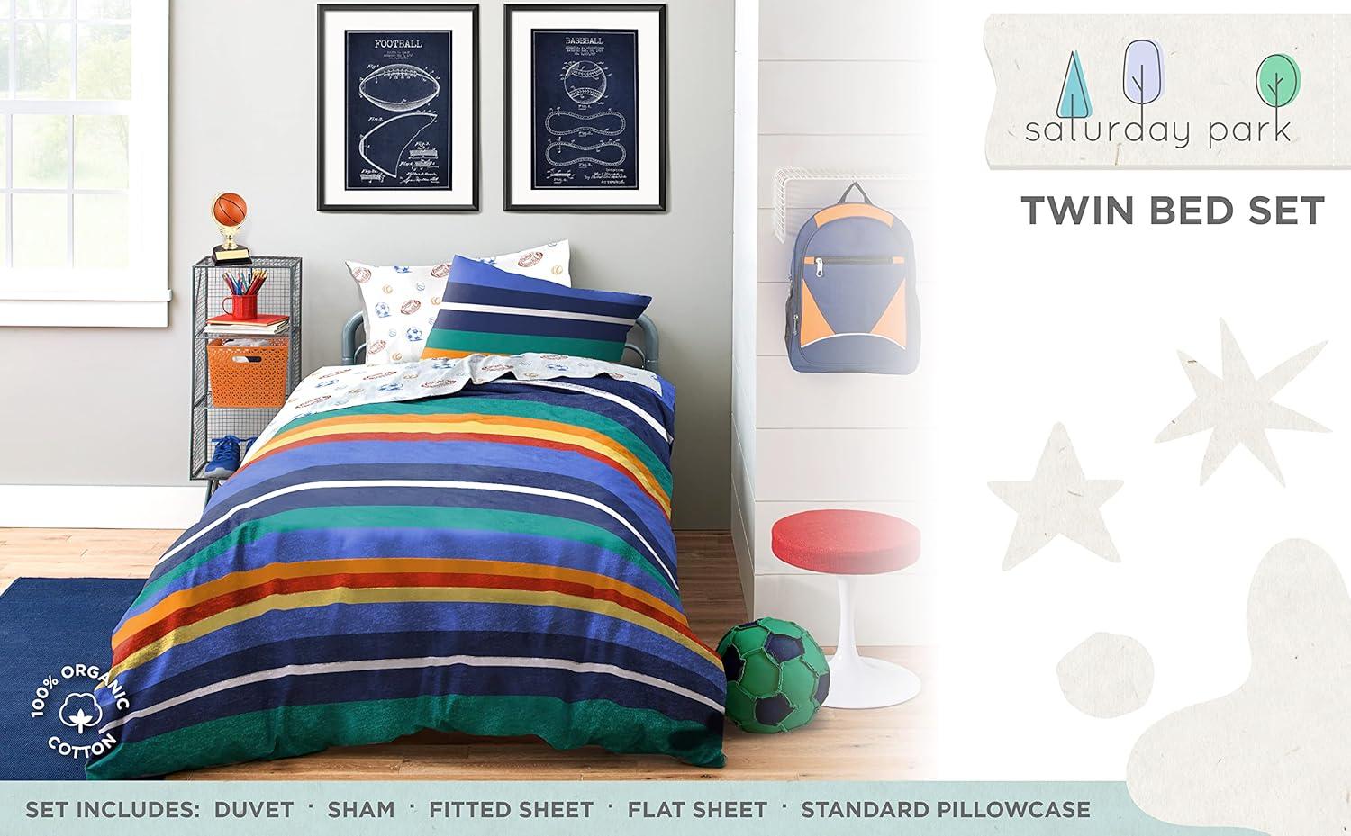 imageSaturday Park Bluey and Bingo Rainbow Clouds Full Bed Set 7 Piece 100 Organic Cotton Bedding with Duvet Cover and Sheets GOTS amp OekoTEX CertifiedMulti Stripes Sports