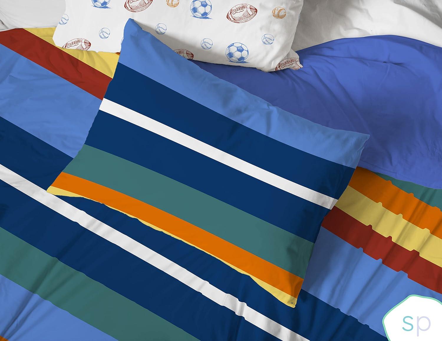 imageSaturday Park Bluey and Bingo Rainbow Clouds Full Bed Set 7 Piece 100 Organic Cotton Bedding with Duvet Cover and Sheets GOTS amp OekoTEX CertifiedMulti Stripes Sports