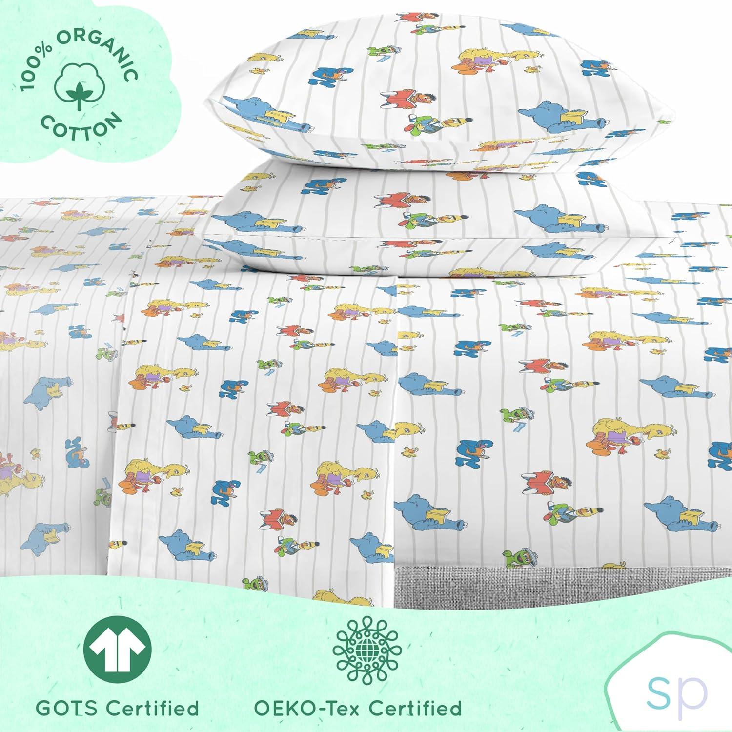 imageSaturday Park Bluey and Bingo Rainbow Clouds Full Bed Set 7 Piece 100 Organic Cotton Bedding with Duvet Cover and Sheets GOTS amp OekoTEX CertifiedMulti Sesame Street
