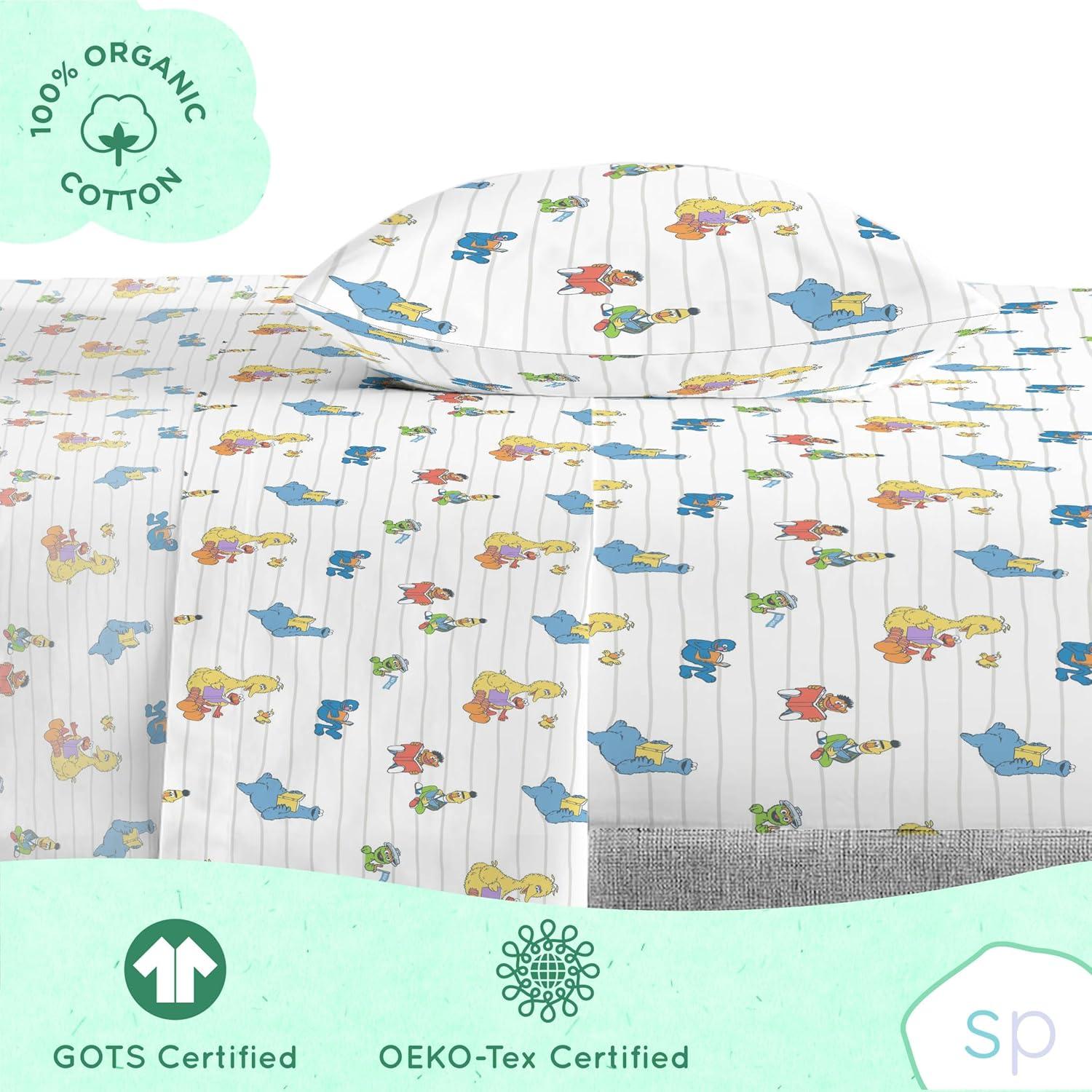 imageSaturday Park Bluey and Bingo Rainbow Clouds Full Bed Set 7 Piece 100 Organic Cotton Bedding with Duvet Cover and Sheets GOTS amp OekoTEX CertifiedMulti Sesame Street