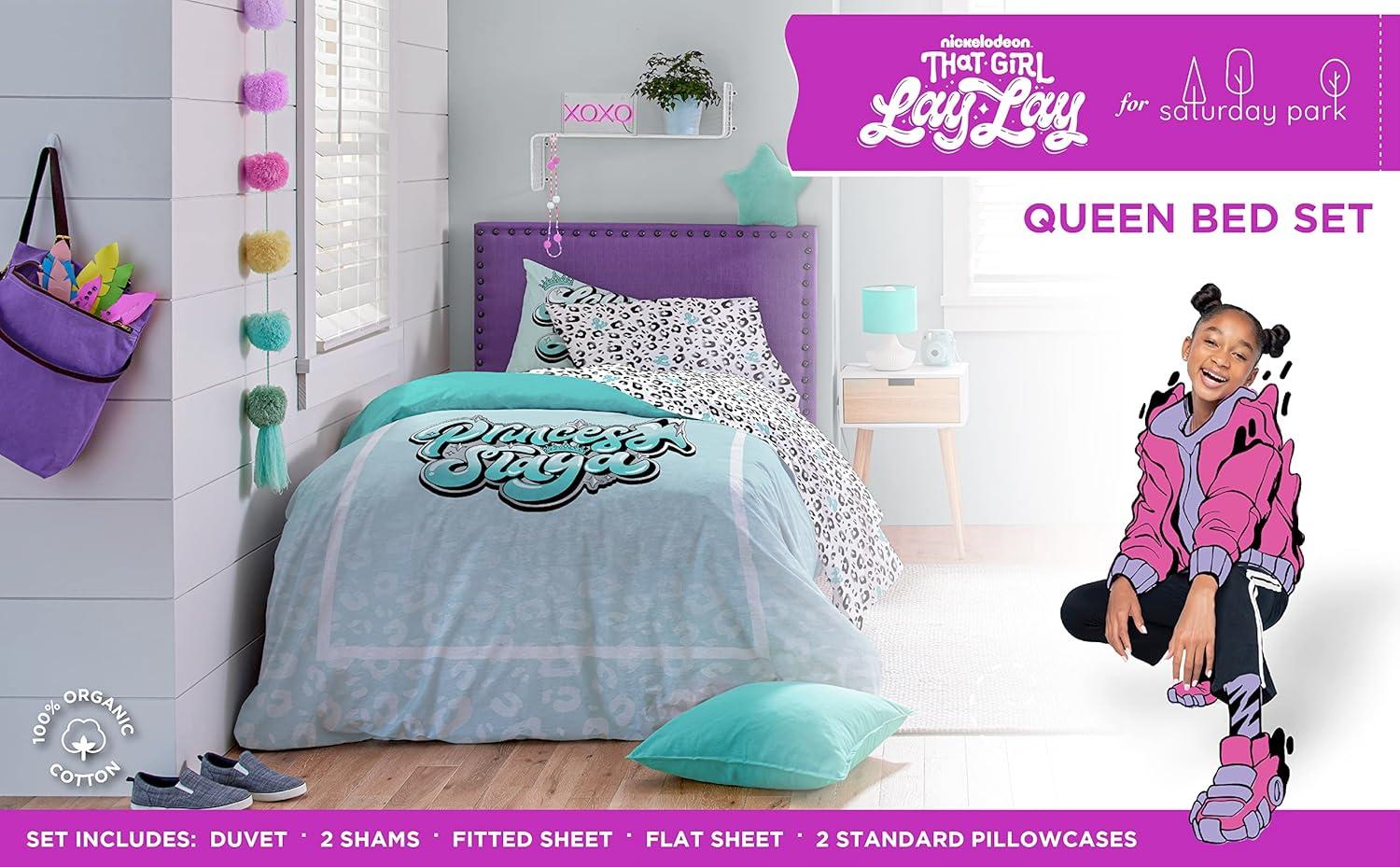 imageSaturday Park Bluey and Bingo Rainbow Clouds Full Bed Set 7 Piece 100 Organic Cotton Bedding with Duvet Cover and Sheets GOTS amp OekoTEX CertifiedTeal Lay Lay
