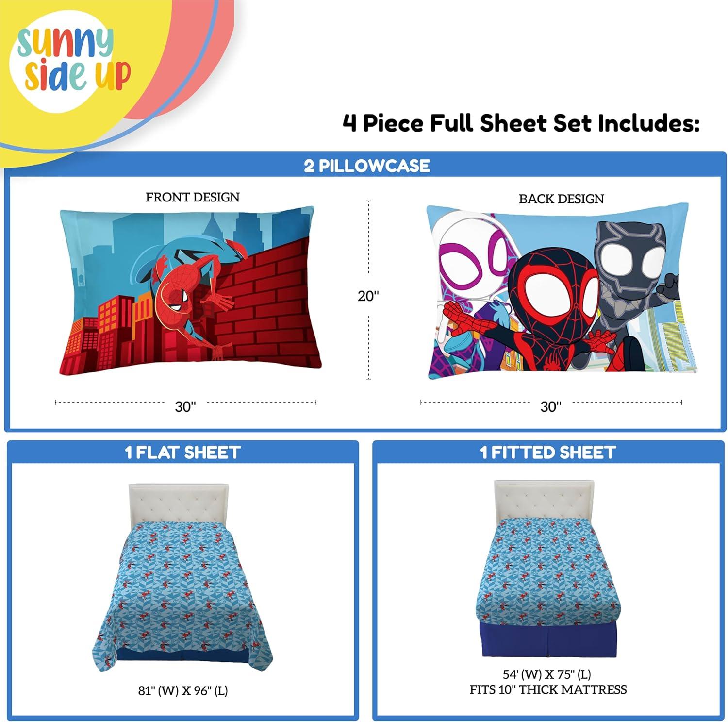 imageSunny Side Up Bluey amp Friends Full Sheet Set 4 Piece Kids Bedding Set Includes Pillow Cover Super Soft Microfiber SheetsBlue Spiderman