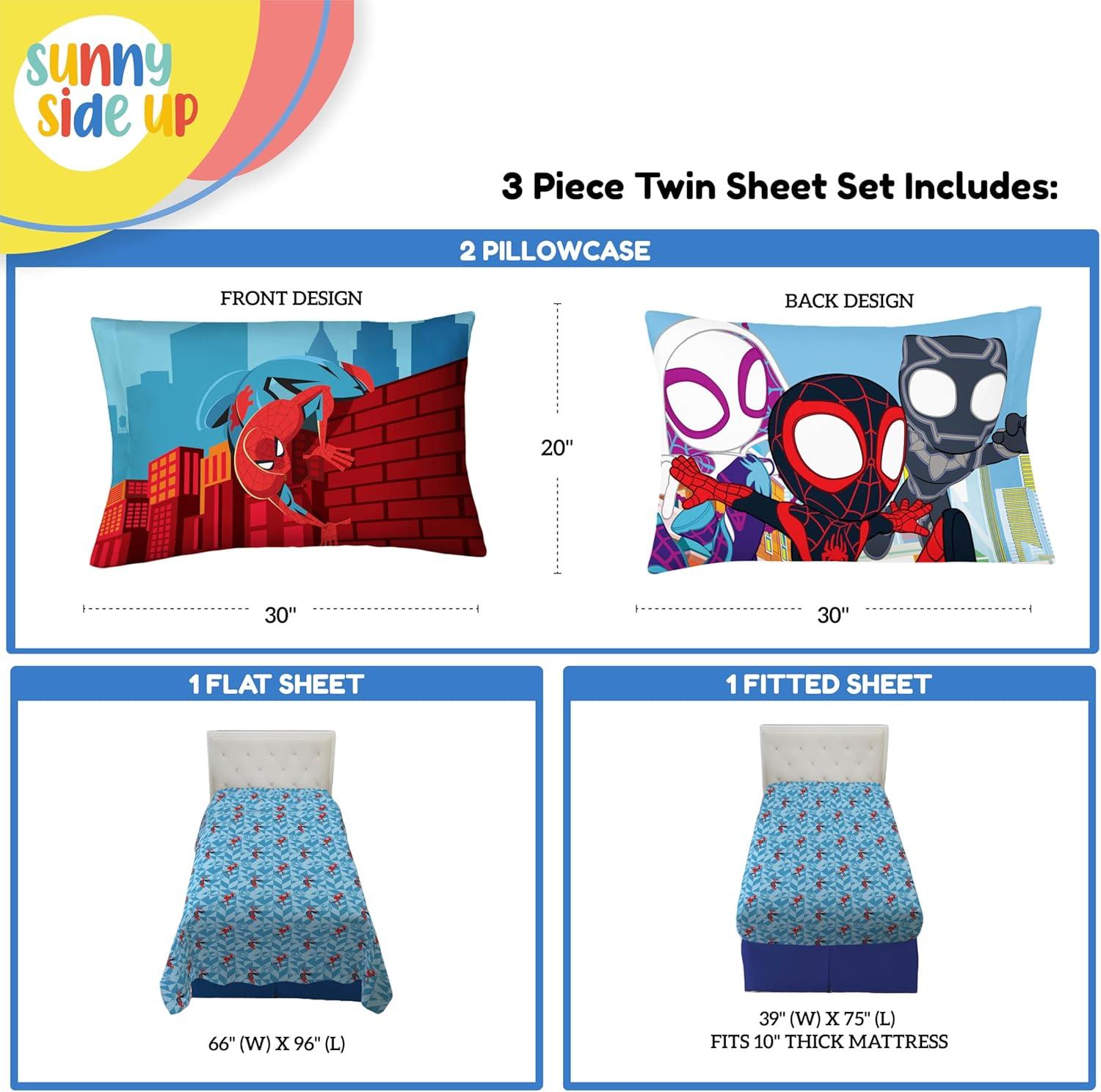 imageSunny Side Up Bluey amp Friends Full Sheet Set 4 Piece Kids Bedding Set Includes Pillow Cover Super Soft Microfiber SheetsBlue Spiderman