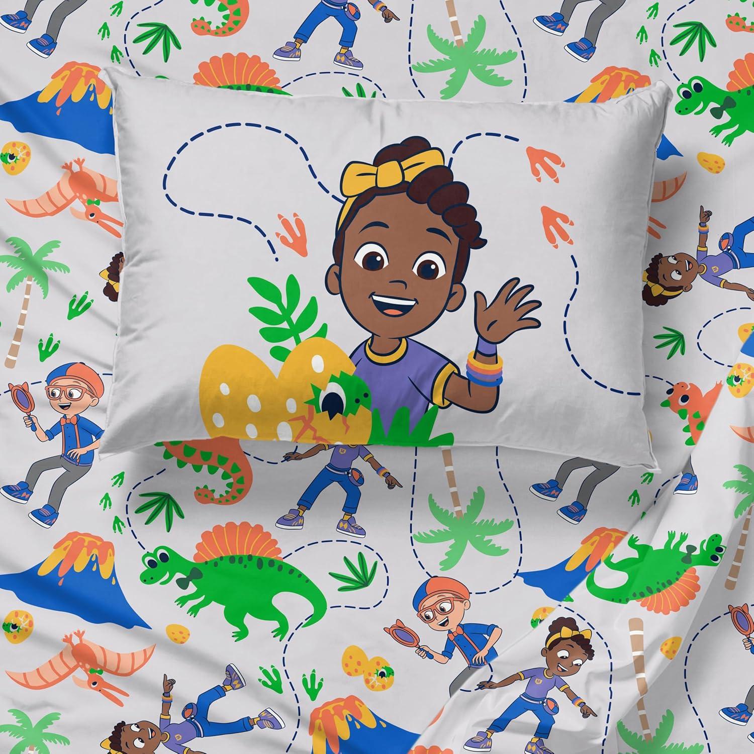 imageSunny Side Up Bluey amp Friends Full Sheet Set 4 Piece Kids Bedding Set Includes Pillow Cover Super Soft Microfiber SheetsGray Blippi