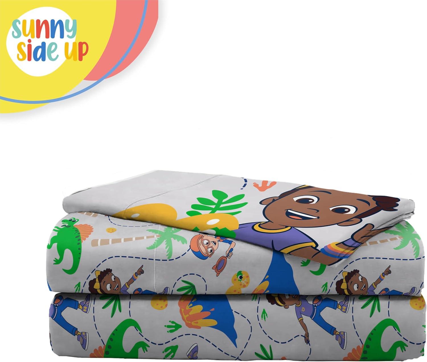 imageSunny Side Up Bluey amp Friends Full Sheet Set 4 Piece Kids Bedding Set Includes Pillow Cover Super Soft Microfiber SheetsGray Blippi