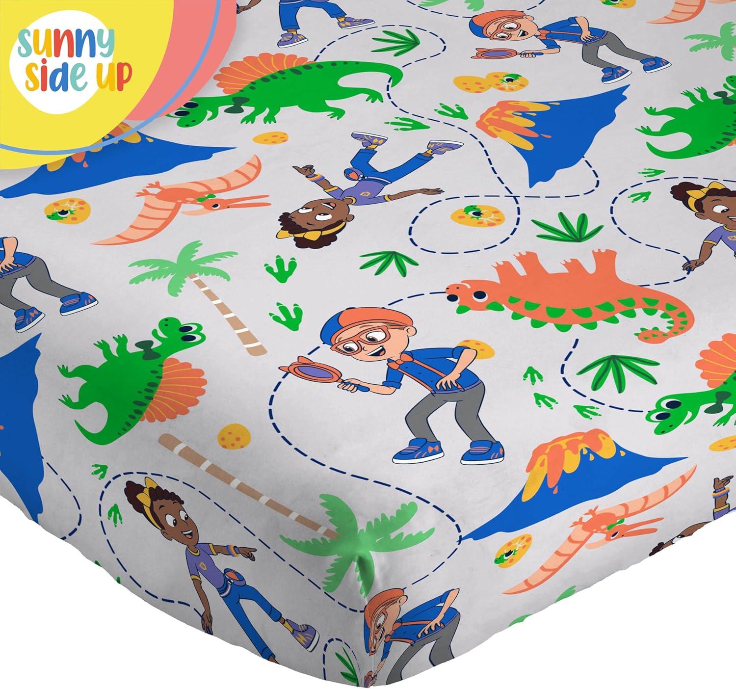 imageSunny Side Up Bluey amp Friends Full Sheet Set 4 Piece Kids Bedding Set Includes Pillow Cover Super Soft Microfiber SheetsGray Blippi