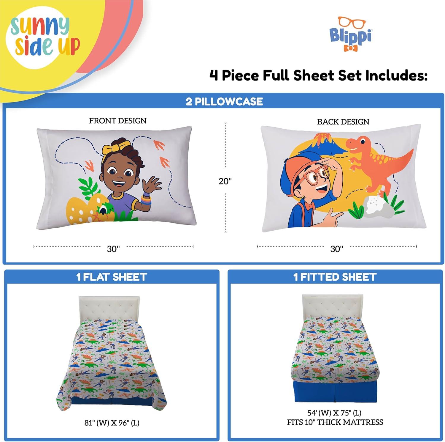imageSunny Side Up Bluey amp Friends Full Sheet Set 4 Piece Kids Bedding Set Includes Pillow Cover Super Soft Microfiber SheetsGray Blippi