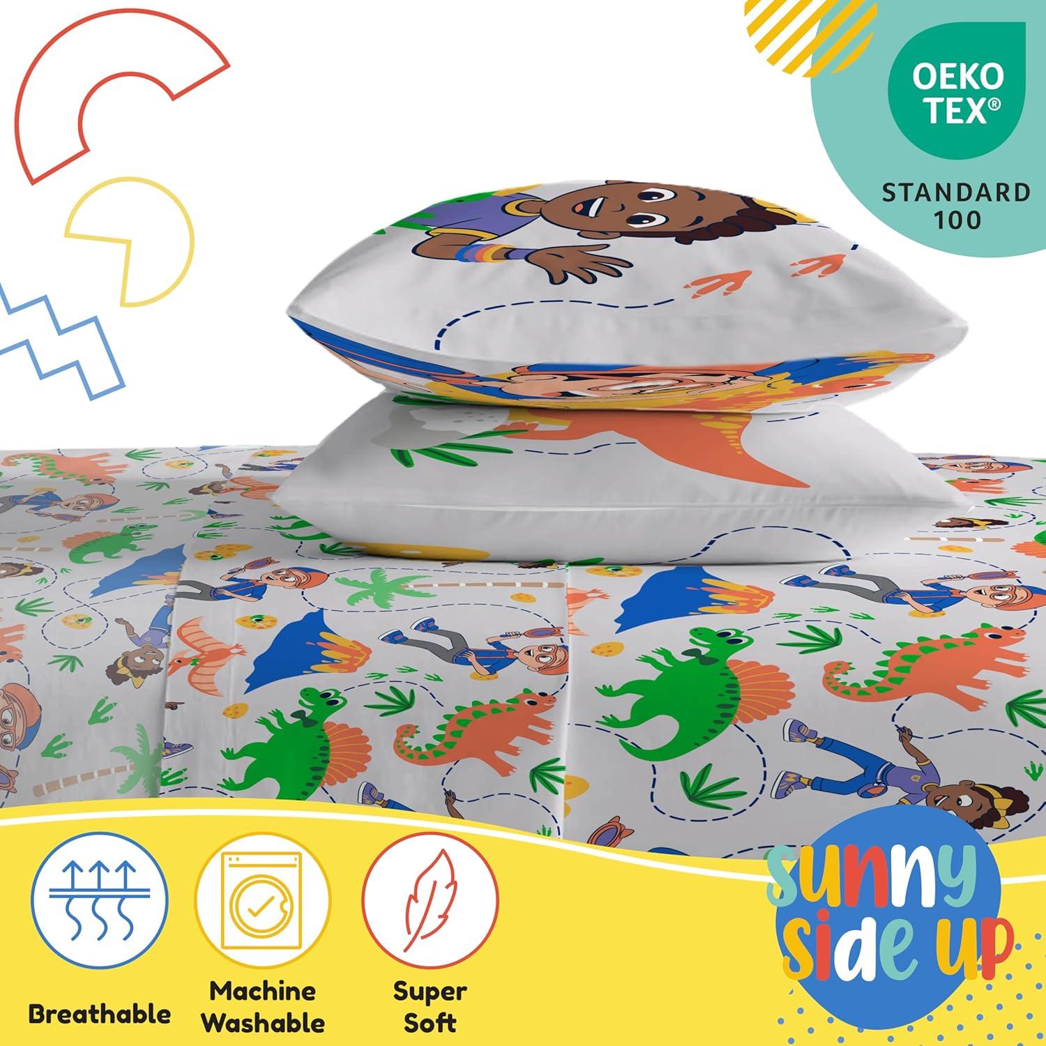 imageSunny Side Up Bluey amp Friends Full Sheet Set 4 Piece Kids Bedding Set Includes Pillow Cover Super Soft Microfiber SheetsGray Blippi