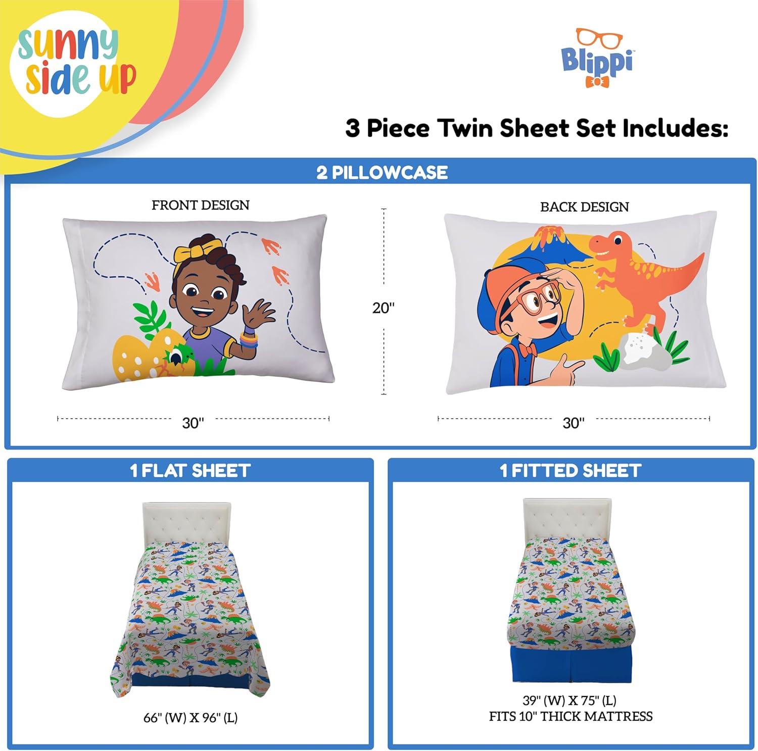 imageSunny Side Up Bluey amp Friends Full Sheet Set 4 Piece Kids Bedding Set Includes Pillow Cover Super Soft Microfiber SheetsGray Blippi