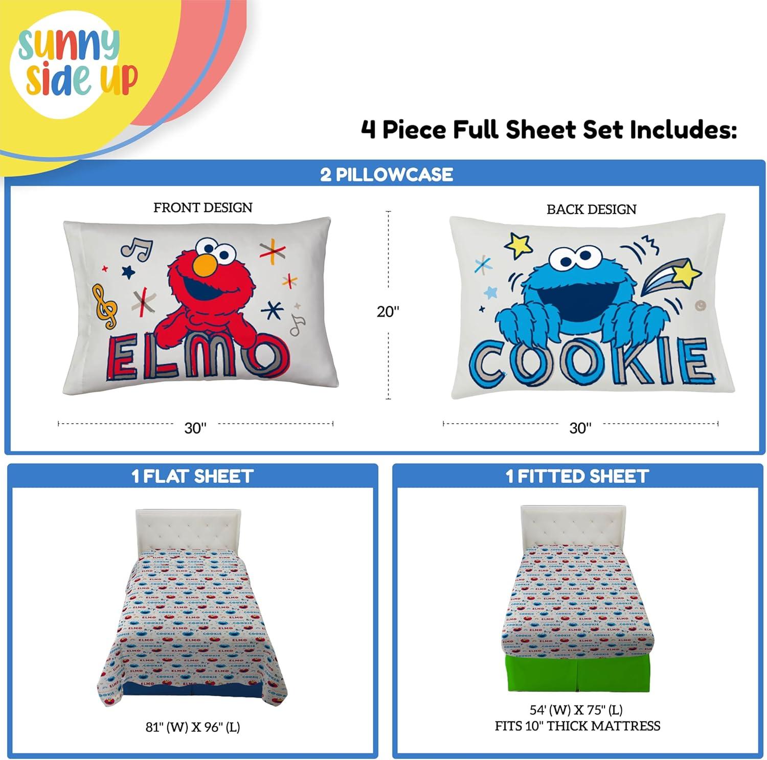 imageSunny Side Up Bluey amp Friends Full Sheet Set 4 Piece Kids Bedding Set Includes Pillow Cover Super Soft Microfiber SheetsIvory Sesame Street
