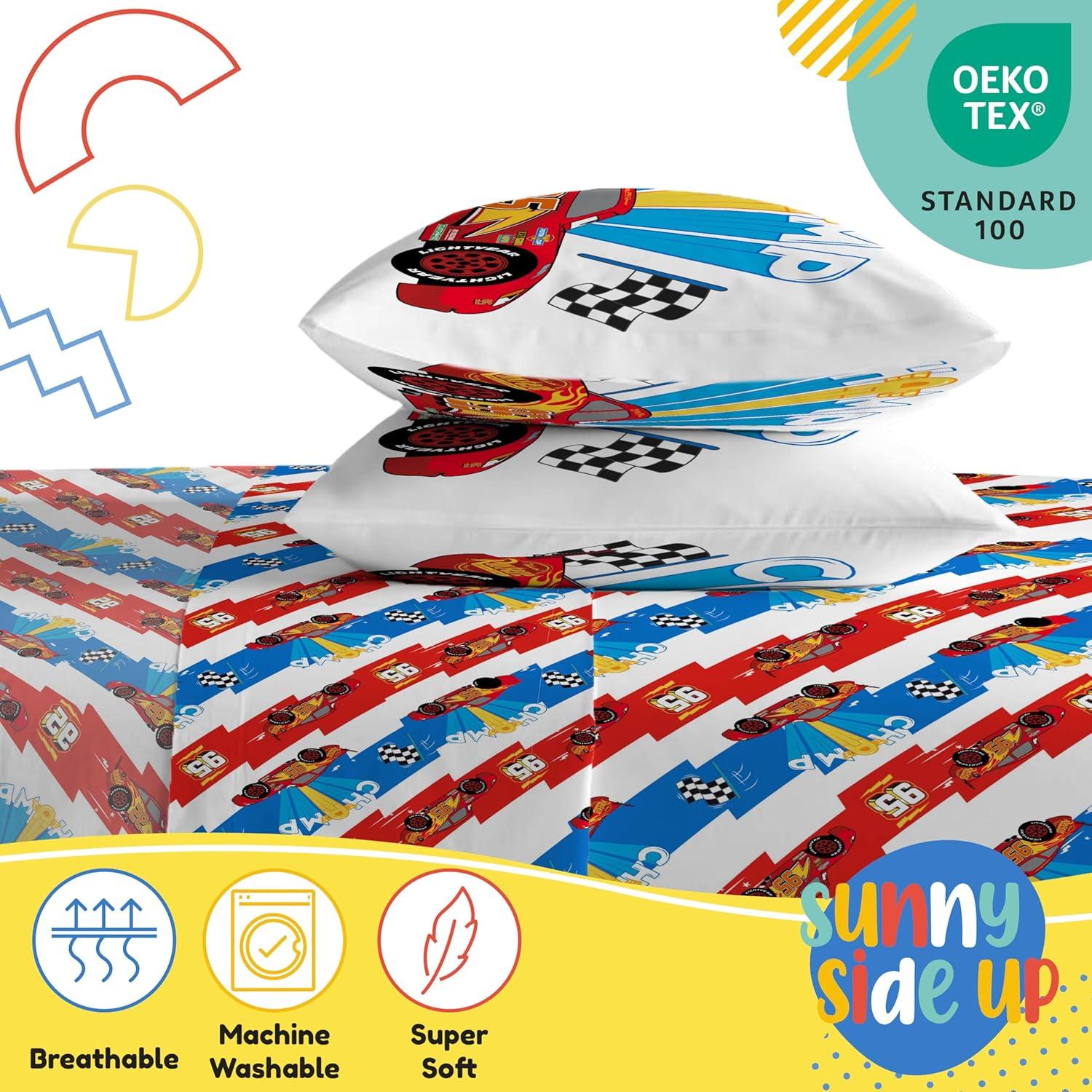 imageSunny Side Up Bluey amp Friends Full Sheet Set 4 Piece Kids Bedding Set Includes Pillow Cover Super Soft Microfiber SheetsMulti Cars