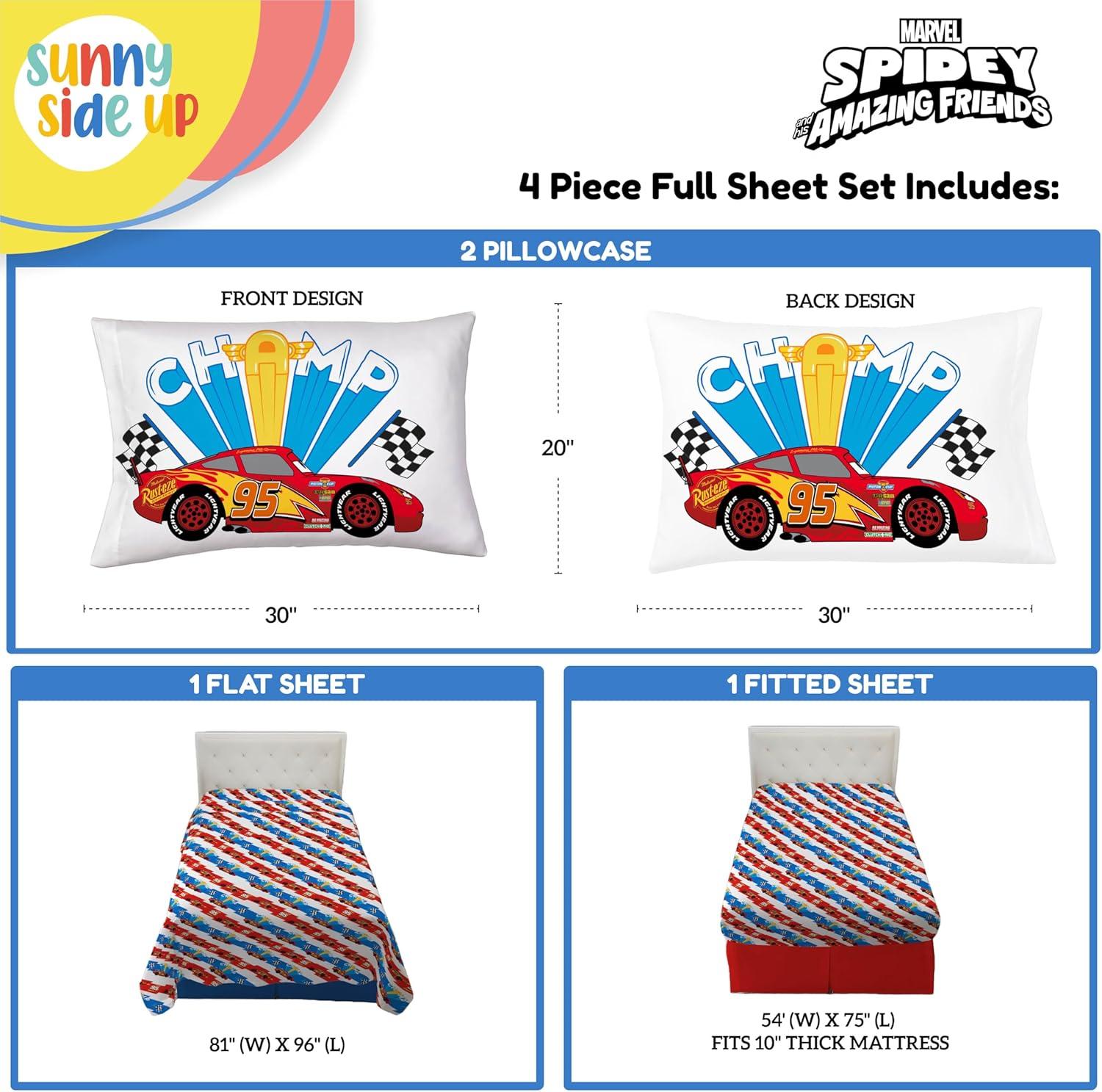 imageSunny Side Up Bluey amp Friends Full Sheet Set 4 Piece Kids Bedding Set Includes Pillow Cover Super Soft Microfiber SheetsMulti Cars