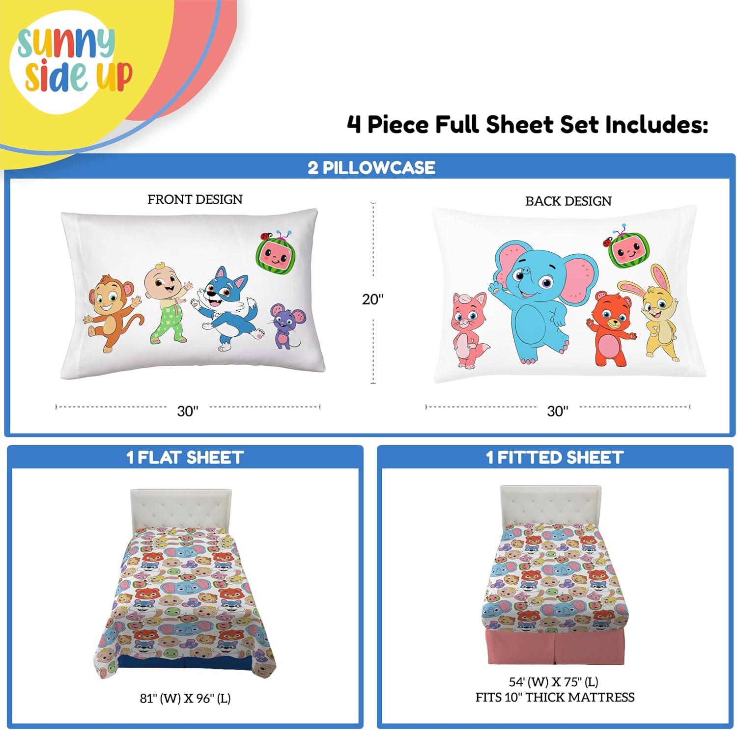 imageSunny Side Up Bluey amp Friends Full Sheet Set 4 Piece Kids Bedding Set Includes Pillow Cover Super Soft Microfiber SheetsMulti Cocomelon