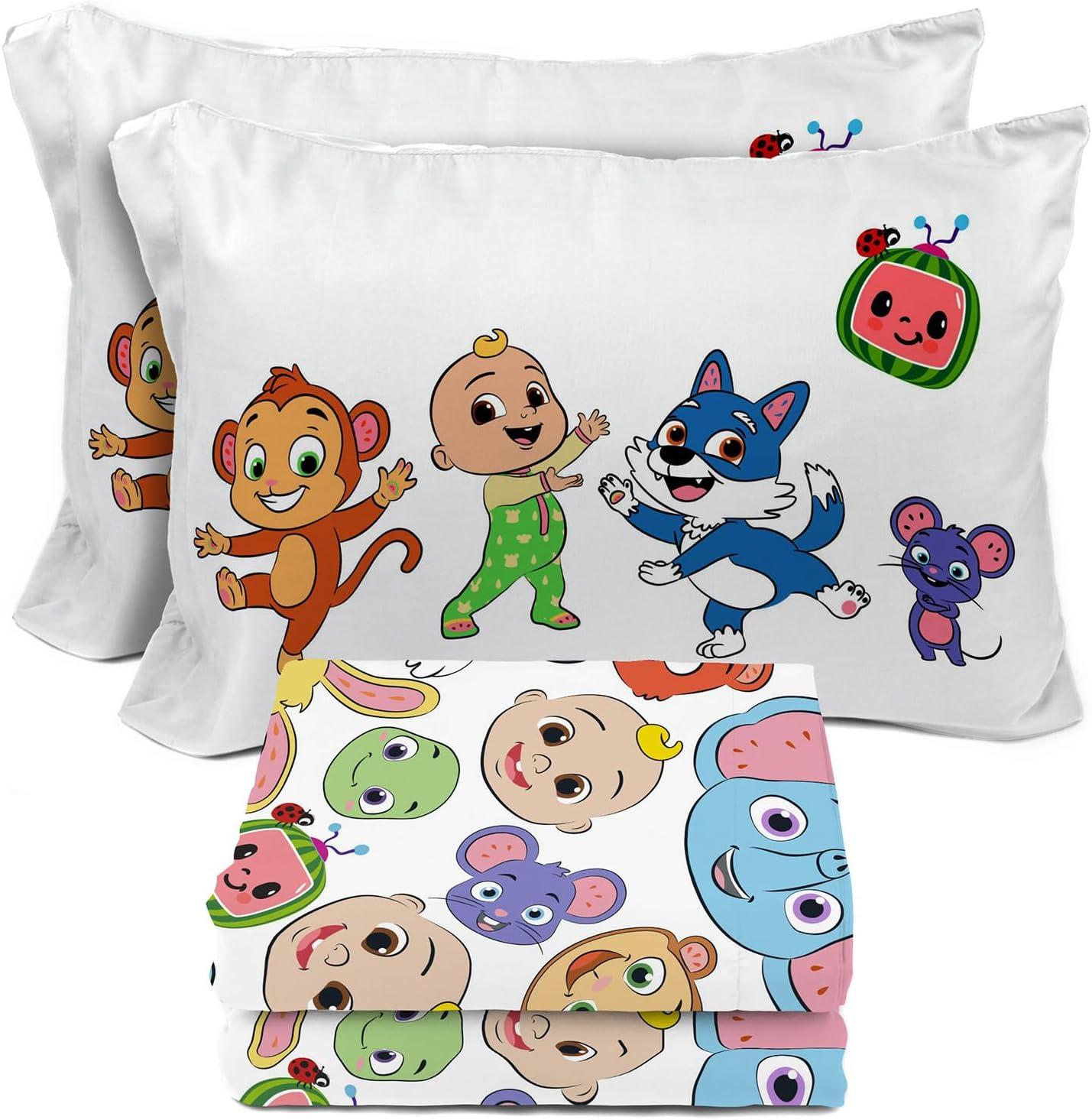 imageSunny Side Up Bluey amp Friends Full Sheet Set 4 Piece Kids Bedding Set Includes Pillow Cover Super Soft Microfiber SheetsMulti Cocomelon