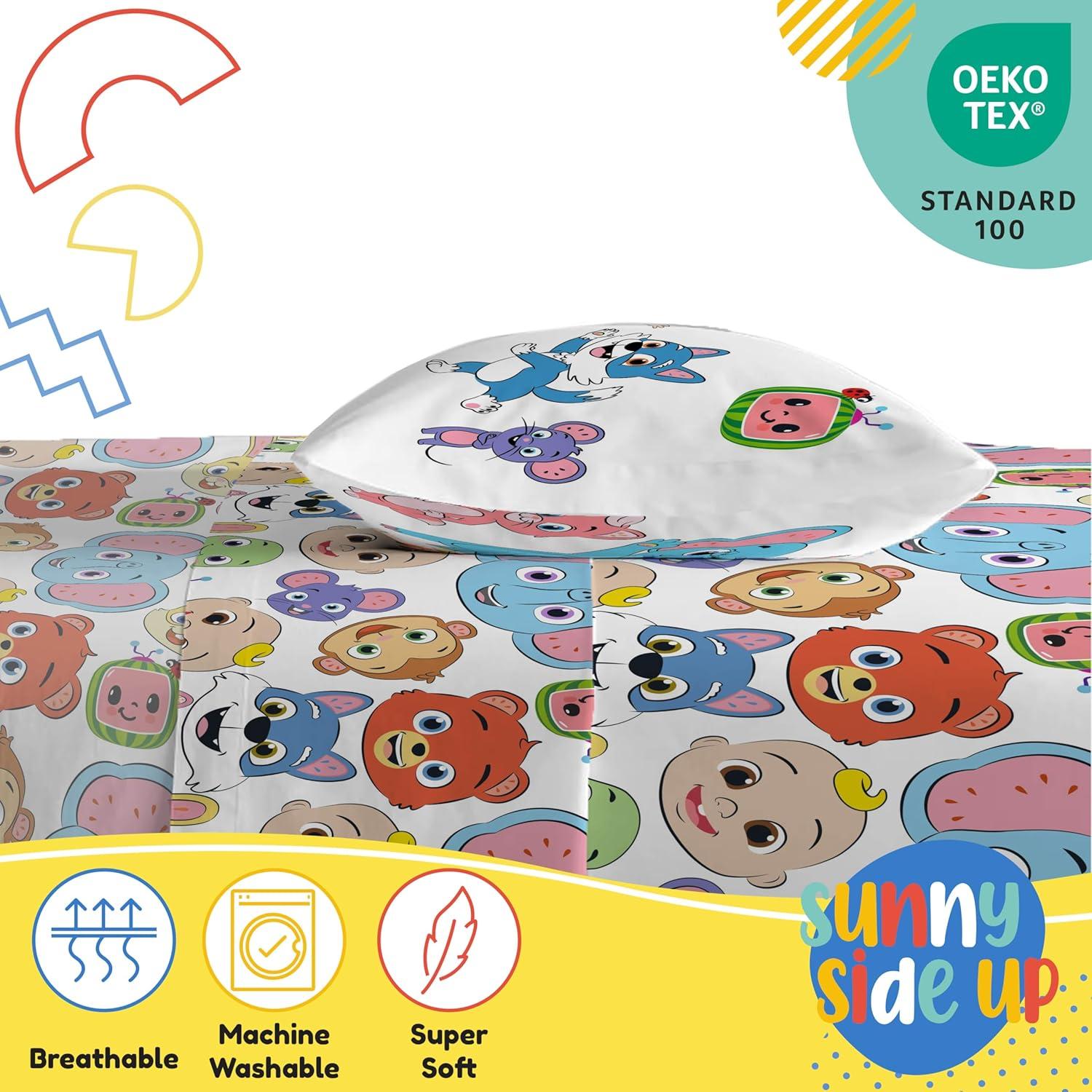 imageSunny Side Up Bluey amp Friends Full Sheet Set 4 Piece Kids Bedding Set Includes Pillow Cover Super Soft Microfiber SheetsMulti Cocomelon