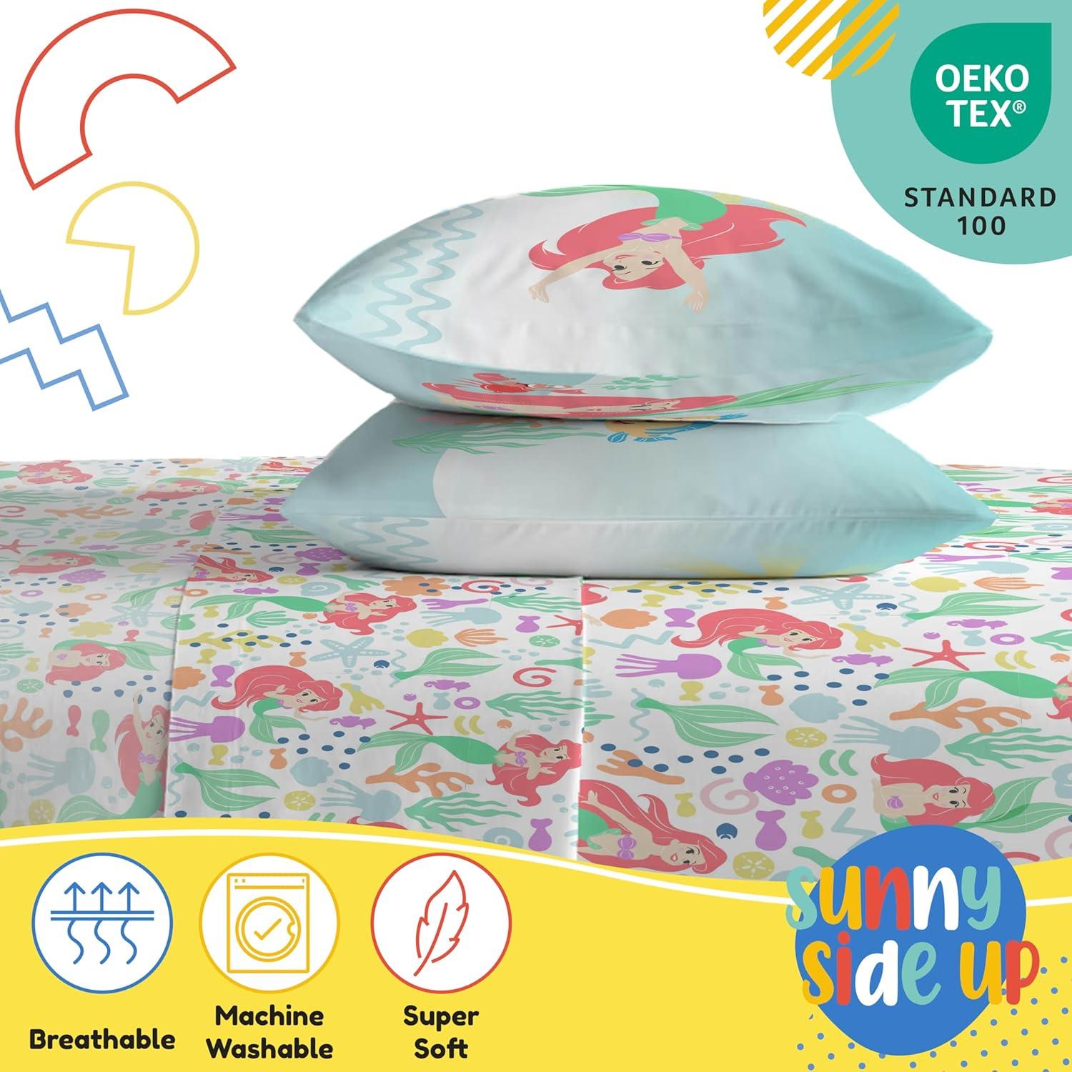 imageSunny Side Up Bluey amp Friends Full Sheet Set 4 Piece Kids Bedding Set Includes Pillow Cover Super Soft Microfiber SheetsMulti Little Mermaid