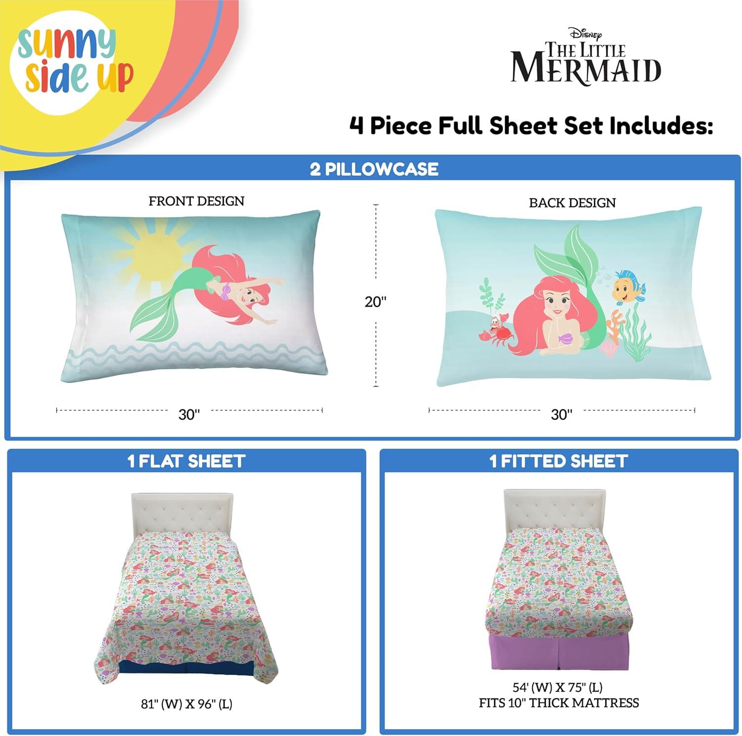 imageSunny Side Up Bluey amp Friends Full Sheet Set 4 Piece Kids Bedding Set Includes Pillow Cover Super Soft Microfiber SheetsMulti Little Mermaid
