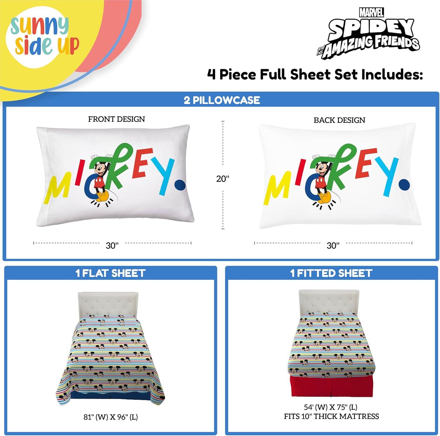 imageSunny Side Up Bluey amp Friends Full Sheet Set 4 Piece Kids Bedding Set Includes Pillow Cover Super Soft Microfiber SheetsMulti Mickey Mouse
