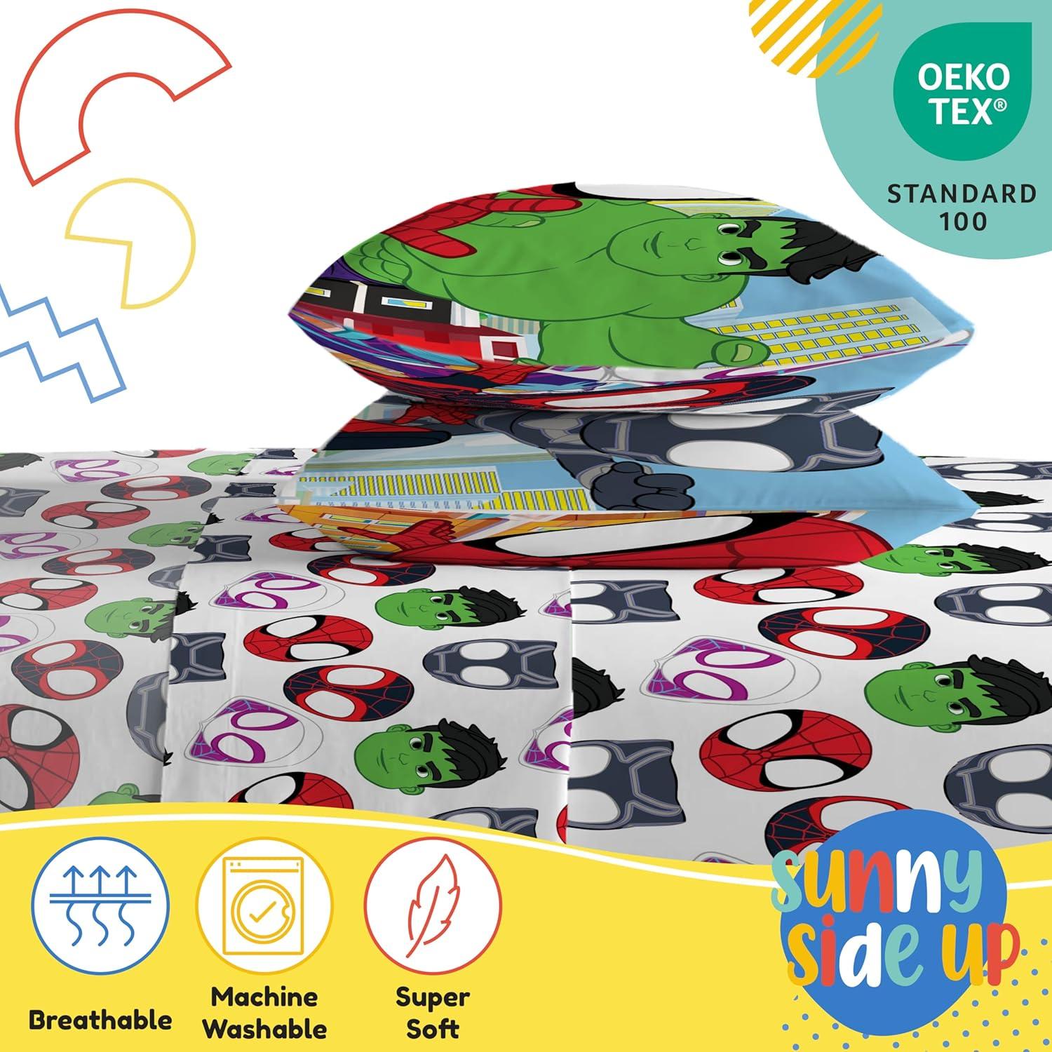 imageSunny Side Up Bluey amp Friends Full Sheet Set 4 Piece Kids Bedding Set Includes Pillow Cover Super Soft Microfiber SheetsMulti Spidey Friends