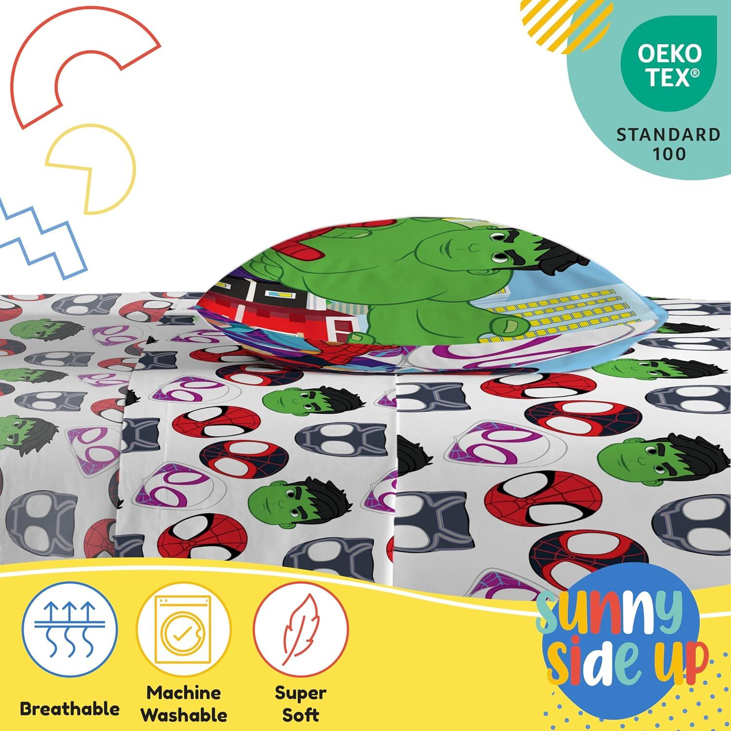 imageSunny Side Up Bluey amp Friends Full Sheet Set 4 Piece Kids Bedding Set Includes Pillow Cover Super Soft Microfiber SheetsMulti Spidey Friends