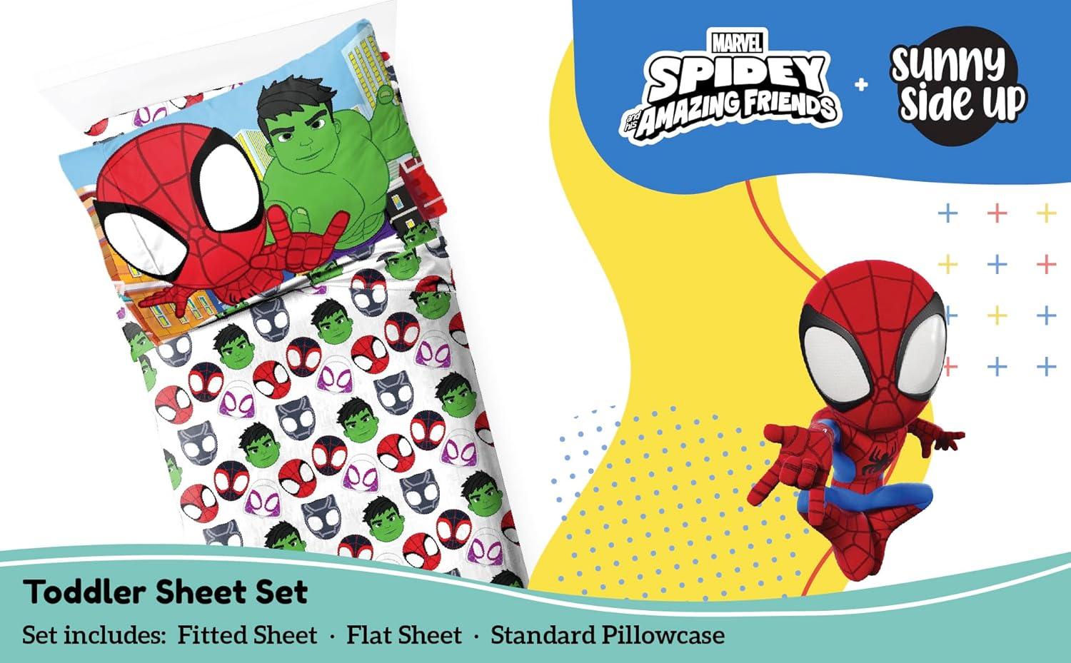 imageSunny Side Up Bluey amp Friends Full Sheet Set 4 Piece Kids Bedding Set Includes Pillow Cover Super Soft Microfiber SheetsMulti Spidey Friends