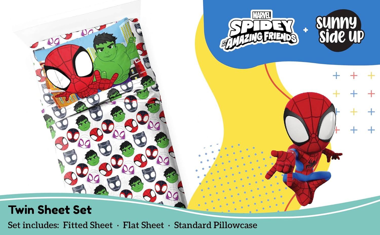 imageSunny Side Up Bluey amp Friends Full Sheet Set 4 Piece Kids Bedding Set Includes Pillow Cover Super Soft Microfiber SheetsMulti Spidey Friends