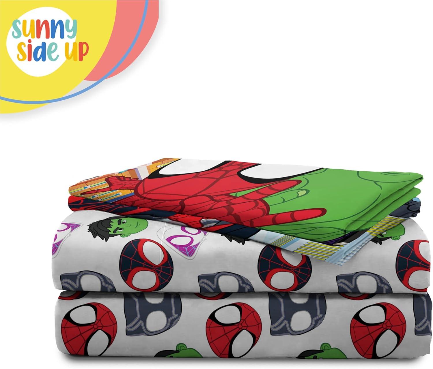 imageSunny Side Up Bluey amp Friends Full Sheet Set 4 Piece Kids Bedding Set Includes Pillow Cover Super Soft Microfiber SheetsMulti Spidey Friends