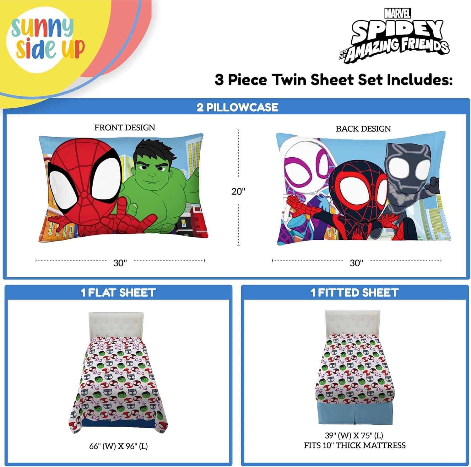 imageSunny Side Up Bluey amp Friends Full Sheet Set 4 Piece Kids Bedding Set Includes Pillow Cover Super Soft Microfiber SheetsMulti Spidey Friends