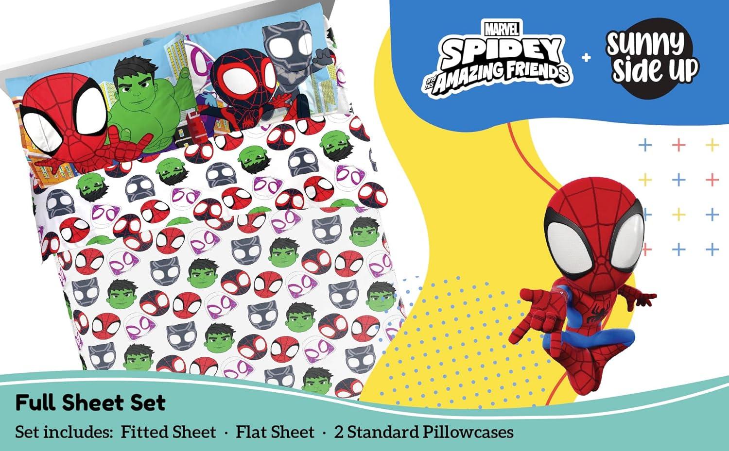 imageSunny Side Up Bluey amp Friends Full Sheet Set 4 Piece Kids Bedding Set Includes Pillow Cover Super Soft Microfiber SheetsMulti Spidey Friends